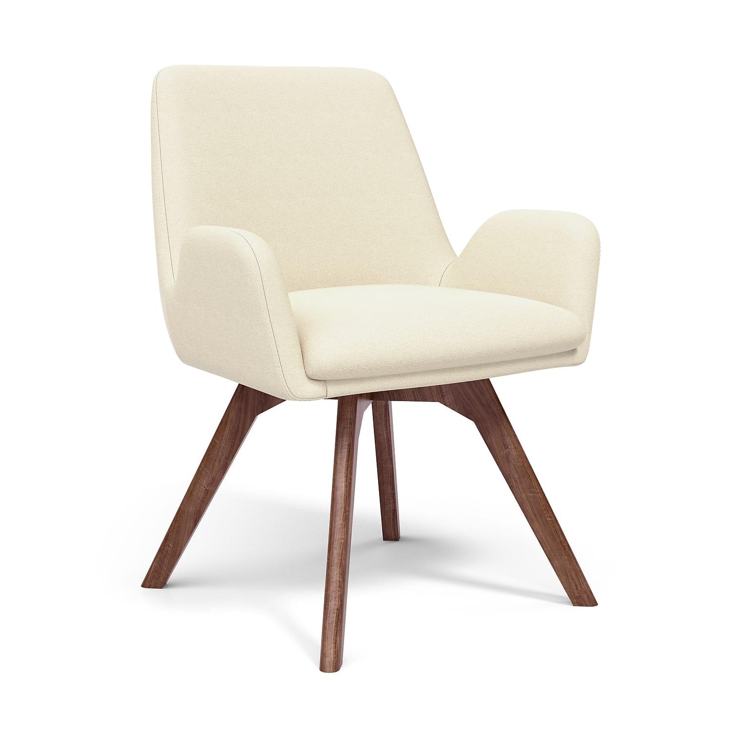 Cream Fabric Mid-Century Modern Guest Chair with Fixed Arms