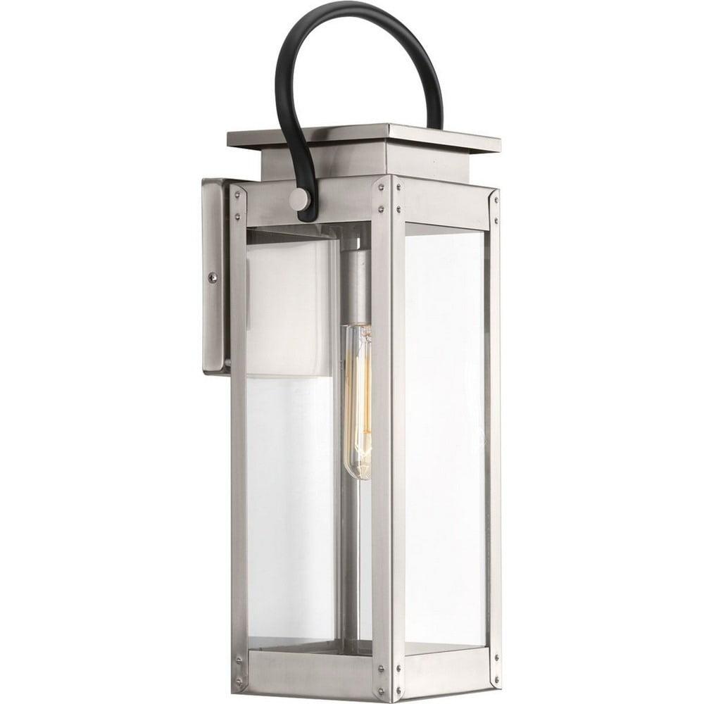 Progress Lighting Union Square 1-Light Medium Wall Lantern in Stainless Steel with Clear Glass Panels