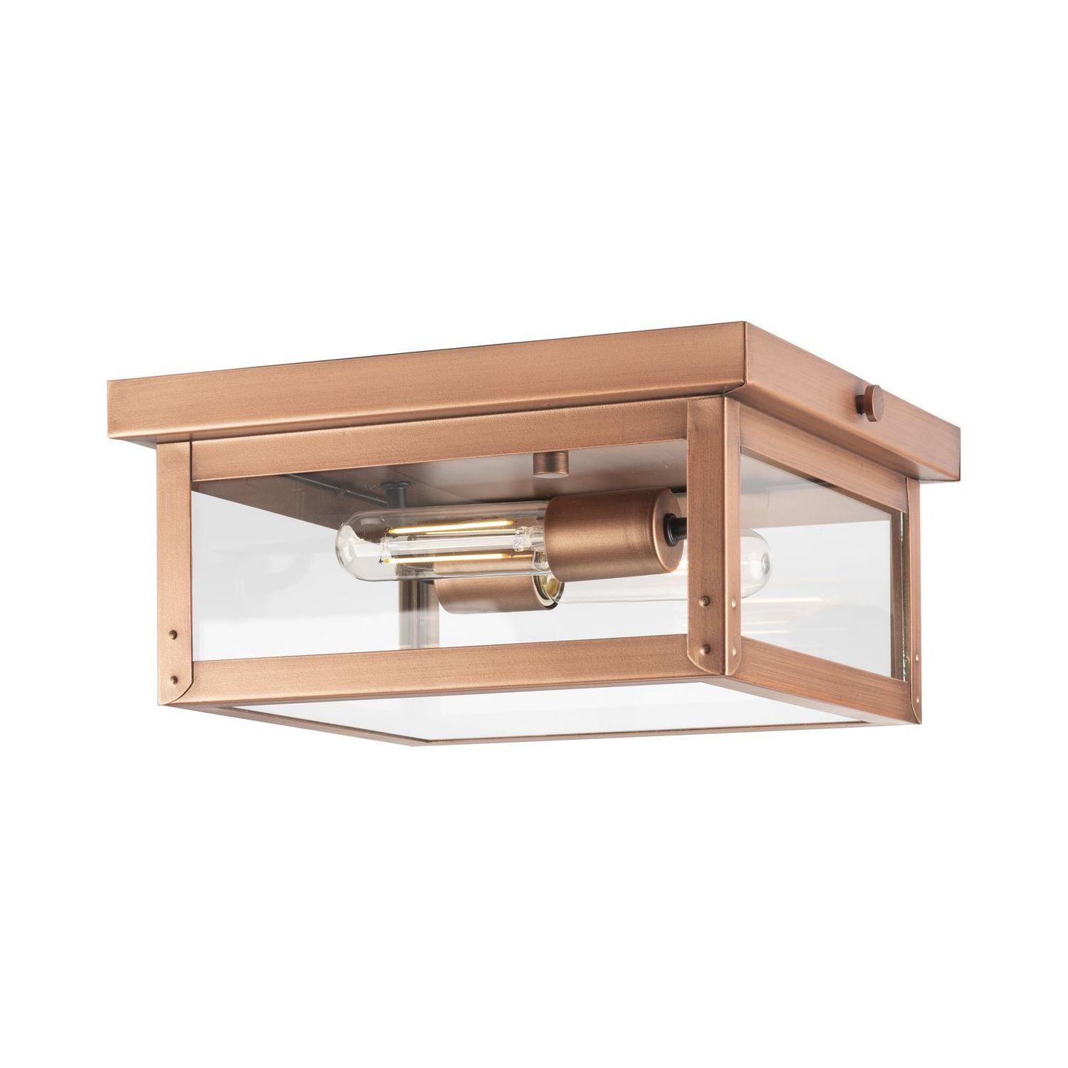 Progress Lighting Union Square 2-Light Flush Mount Ceiling Light, Antique Copper, Clear Glass Panels