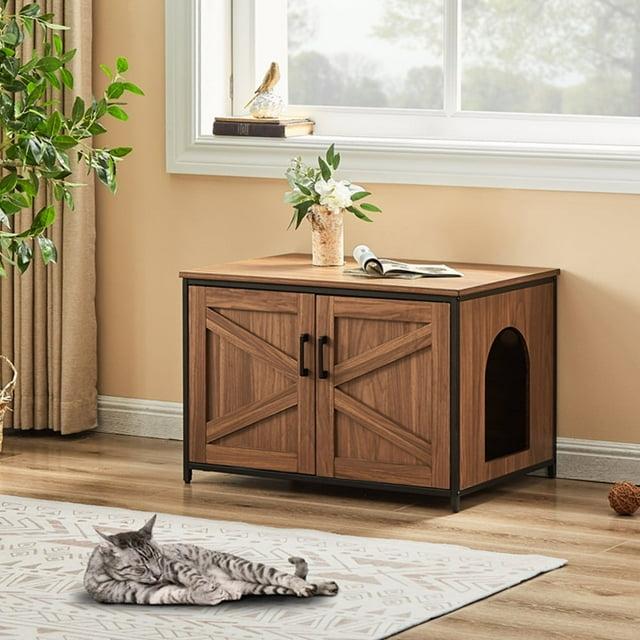 unipaws Cat Litter Box Enclosure - Top Opening - Walnut
