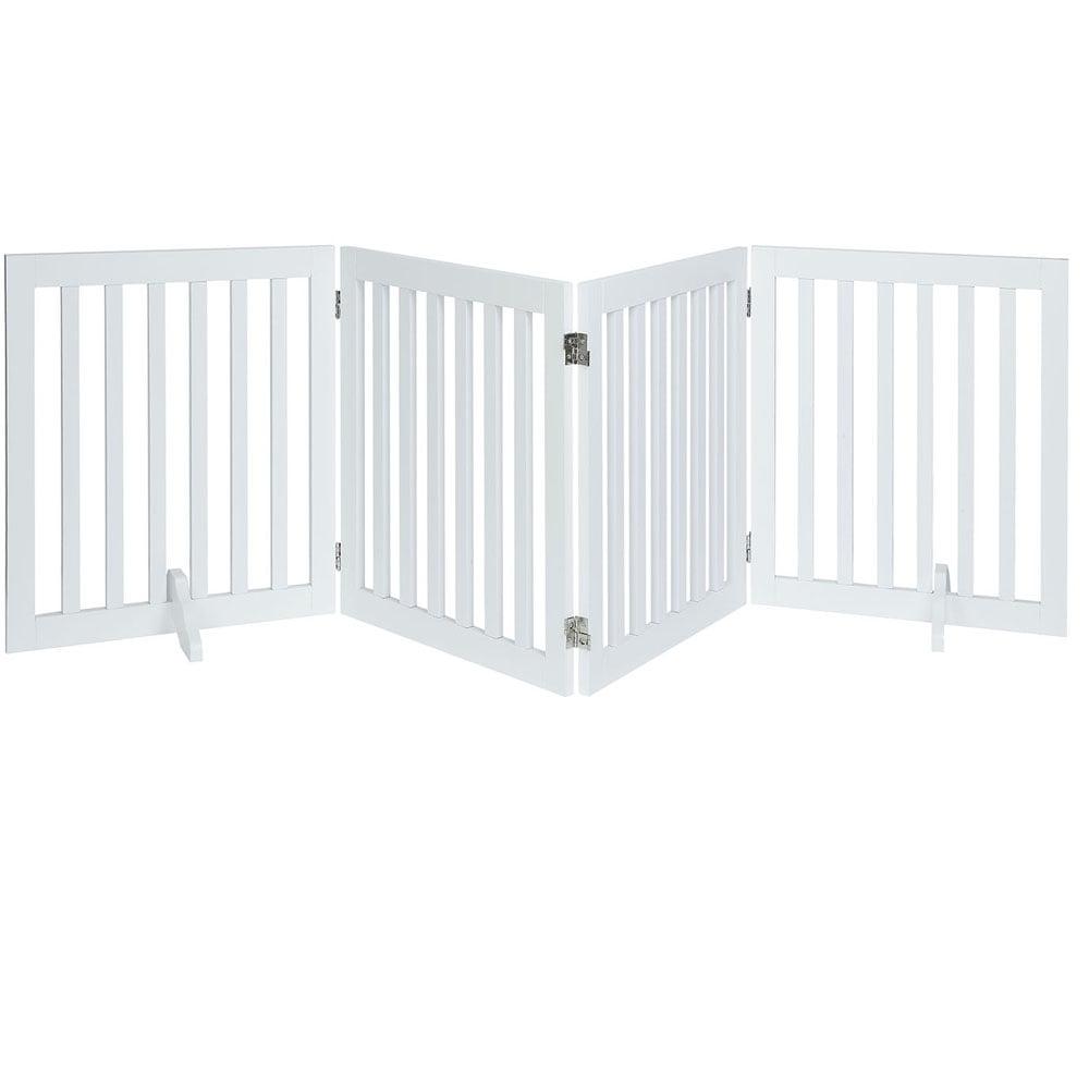 White Composite Wood 24" High Freestanding Pet Gate with 4 Panels