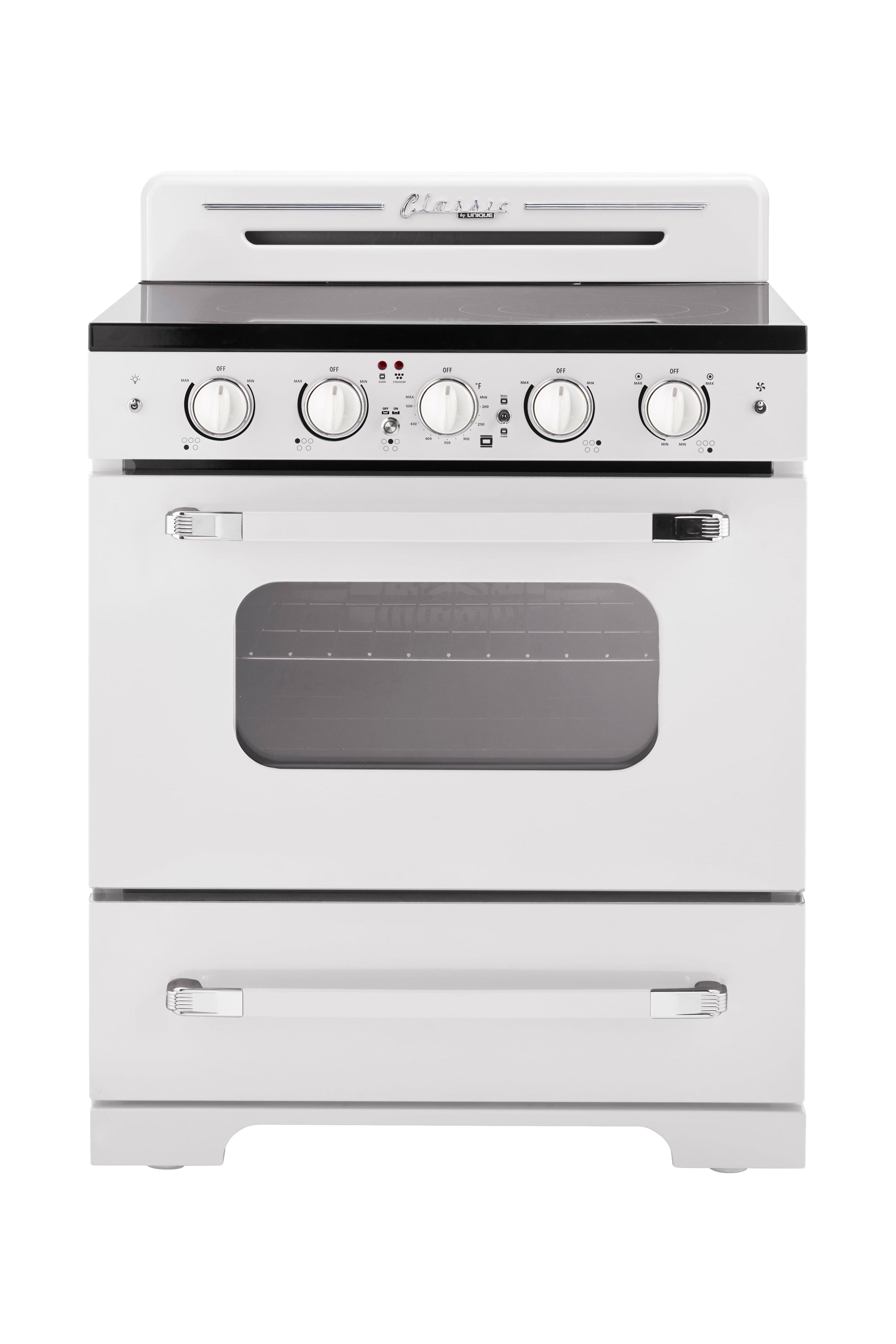 Unique Appliances Classic Retro 30" 5 Element 3.9 cu. ft. Freestanding Electric Glass Top Range with Convection Oven UGP-30CR EC W