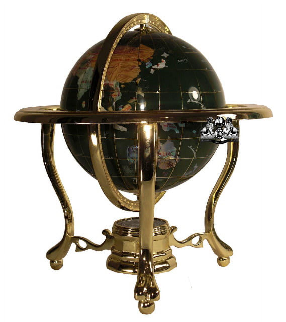 Unique Art 13-Inches Tall Table Top Malachite Ocean Gemstone World Globe with Tripod Gold Leg Stand