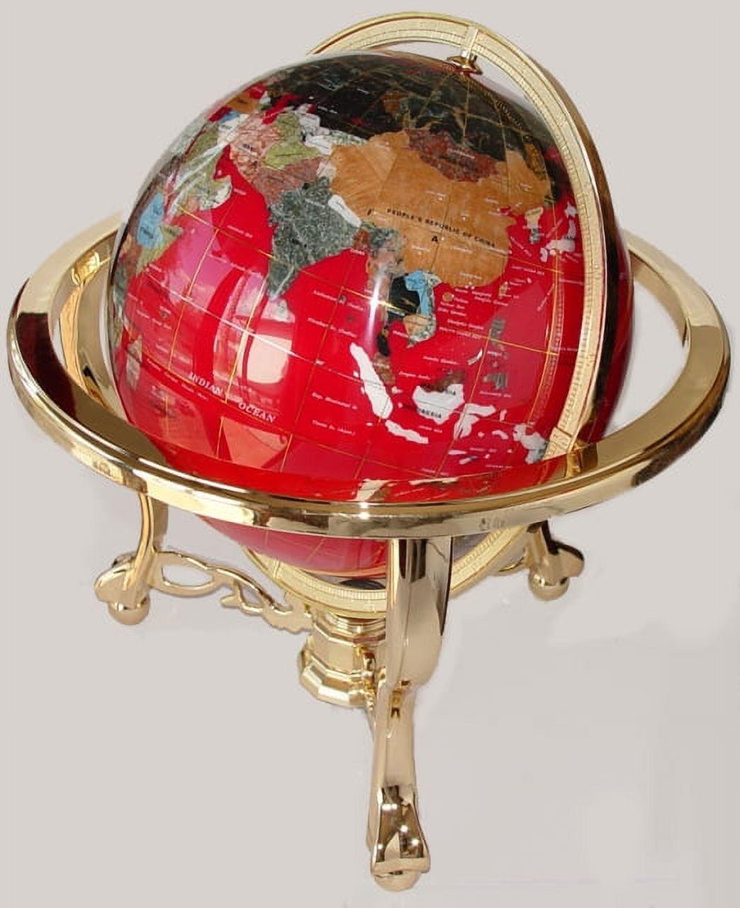 Unique Art 21-Inch Tall Red Ocean Table Top Gemstone World Globe with Gold Tripod