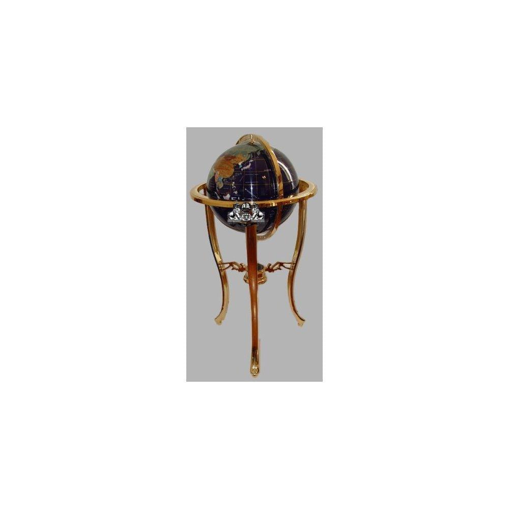 Blue Lapis Gemstone World Globe with Gold Tripod Stand