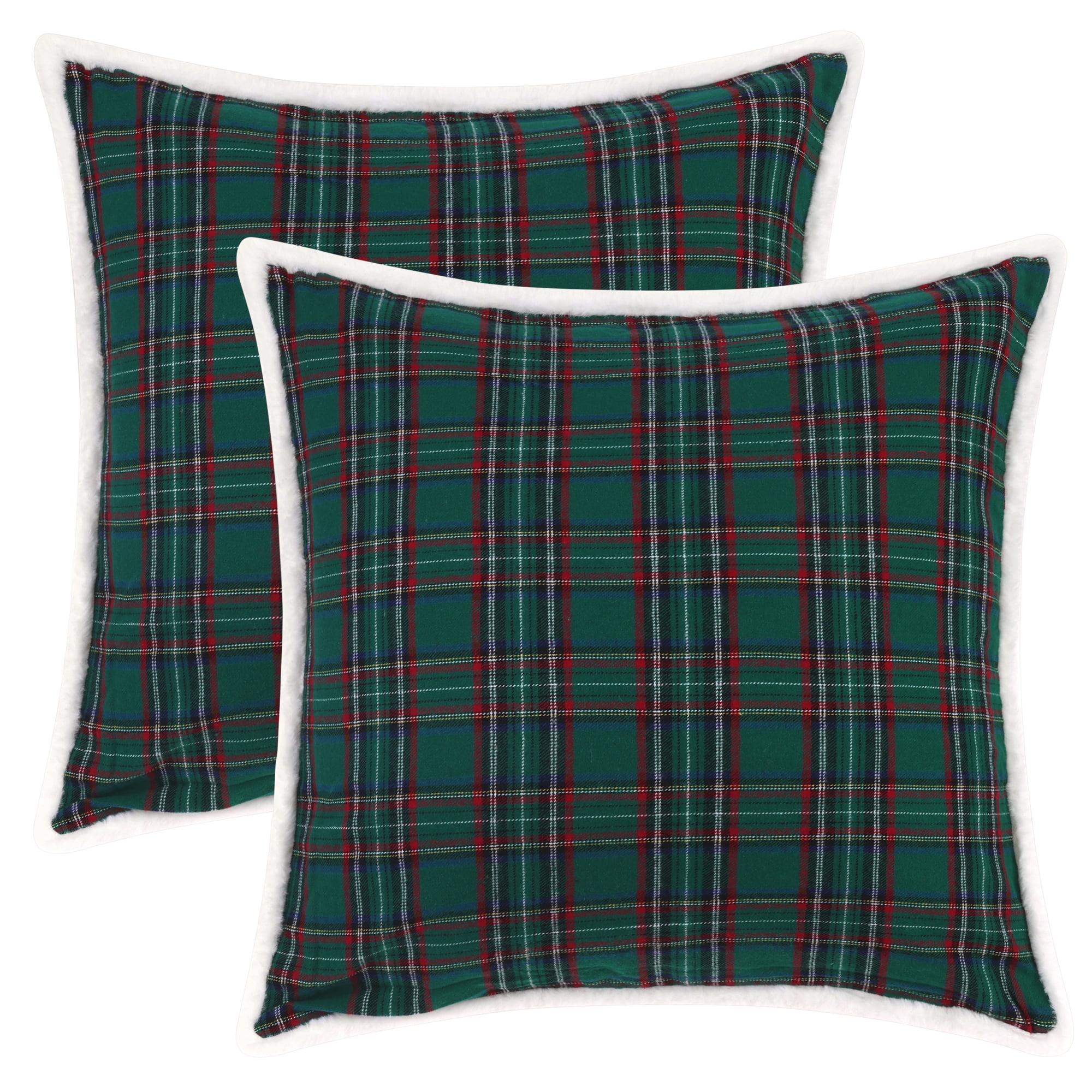 Green Plaid Cotton Polyester Euro Pillow Covers 18" x 18"