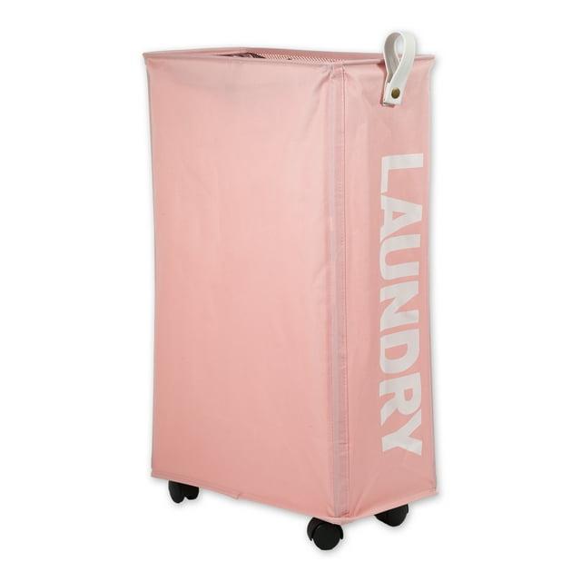 Unique Bargains Laundry Hamper with Wheels with Handle 27" Tall 1 Pc Pink