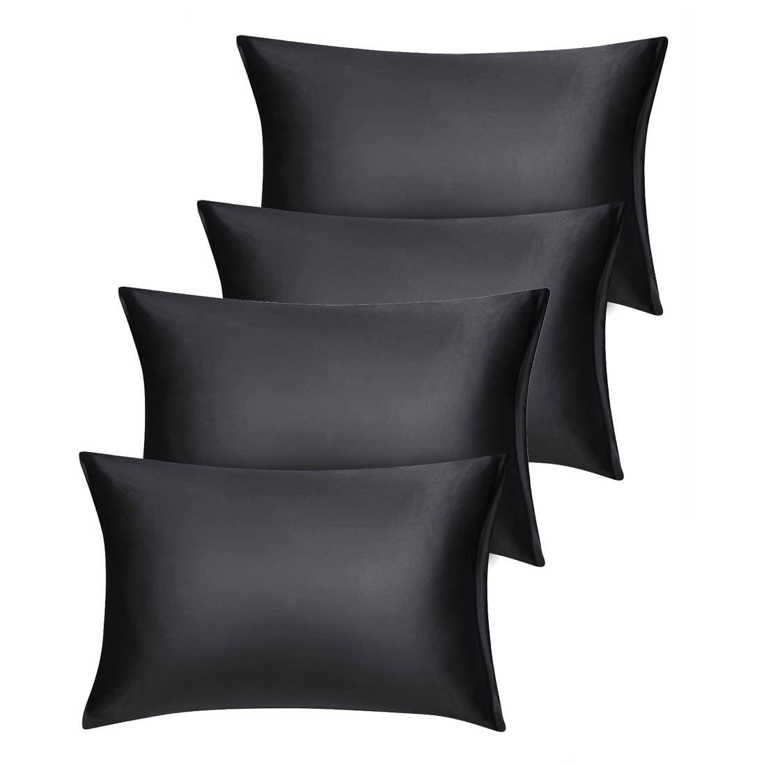 Unique Bargains Set of 4 Silky Satin Pillowcases Pillow Cover Black King