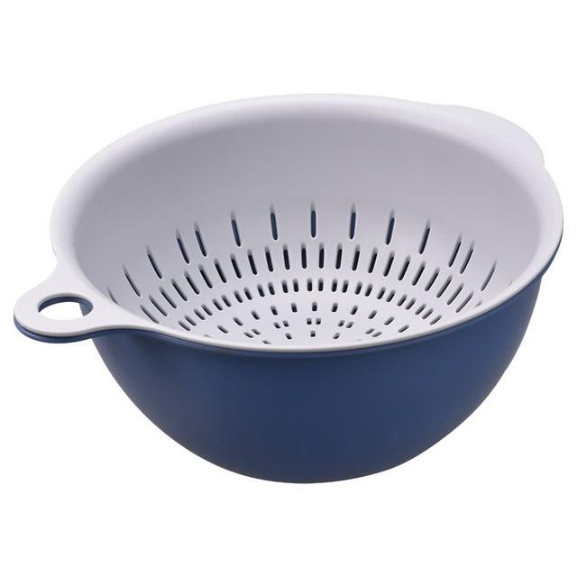 Unique Bargains Kitchen Strainer Colander Bowl Set Medium Double Layer Drain Basket Blue