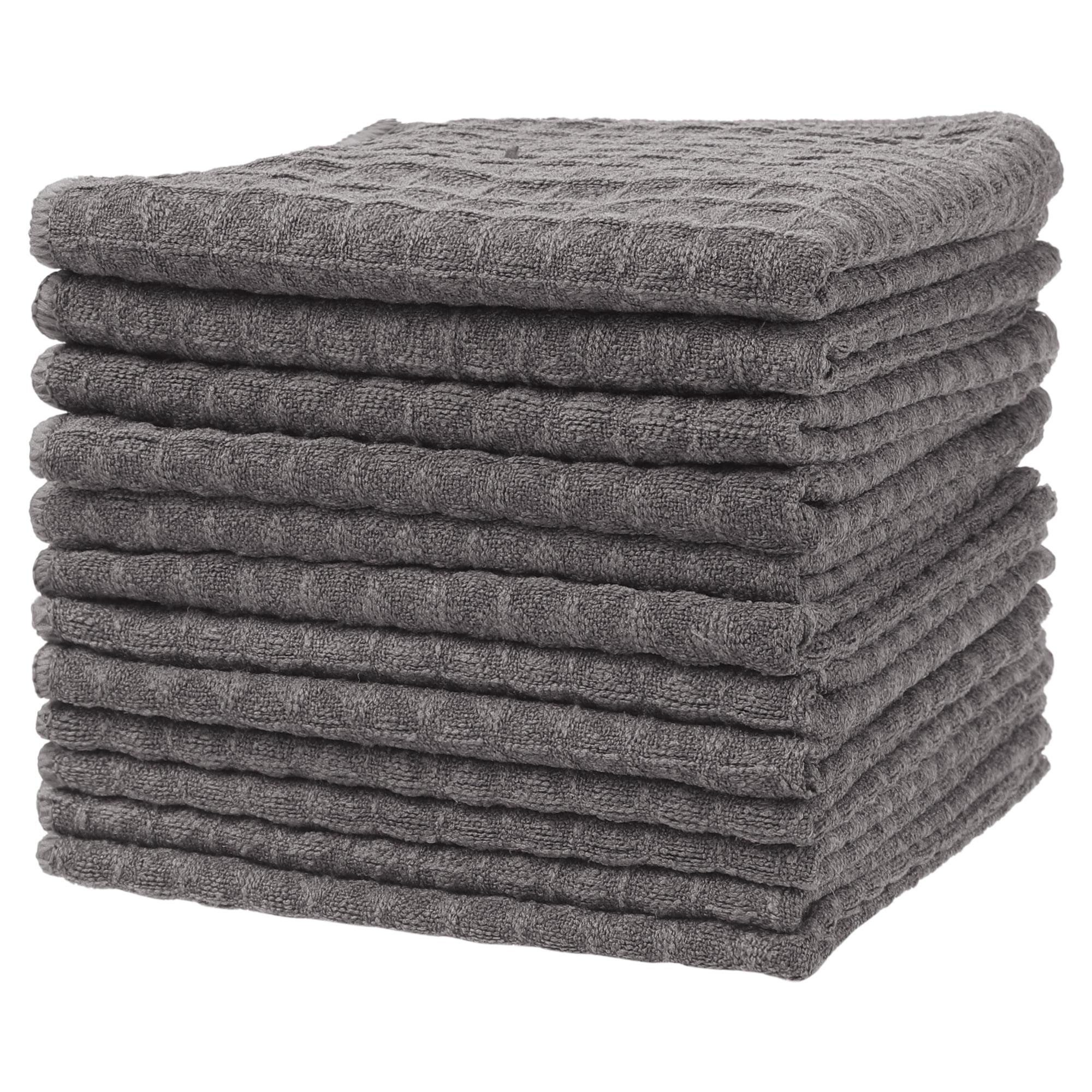 Gray Microfiber Waffle Weave Kitchen Towel Set 12-Pack