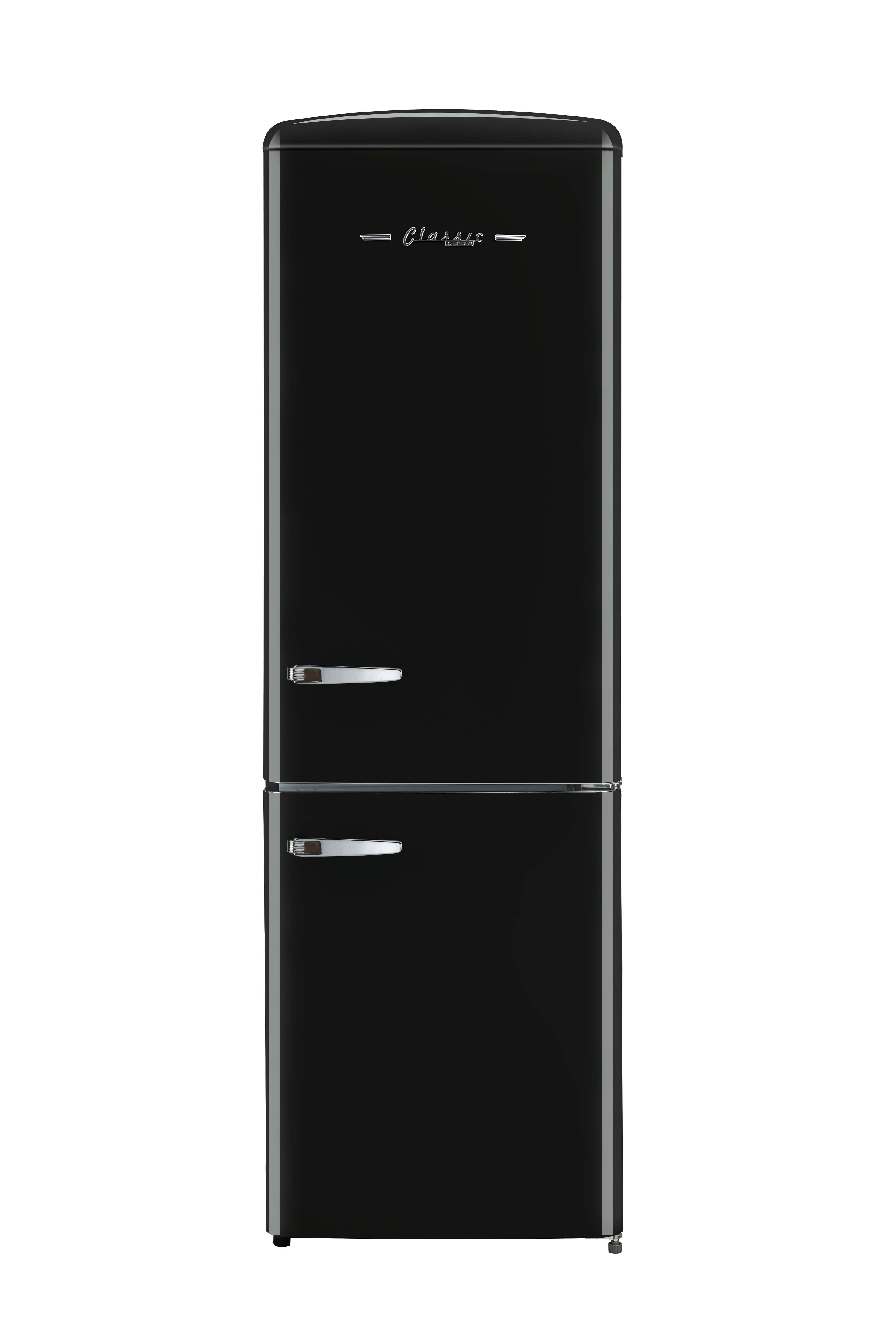 Midnight Black Retro Bottom Freezer Refrigerator with Glass Shelves