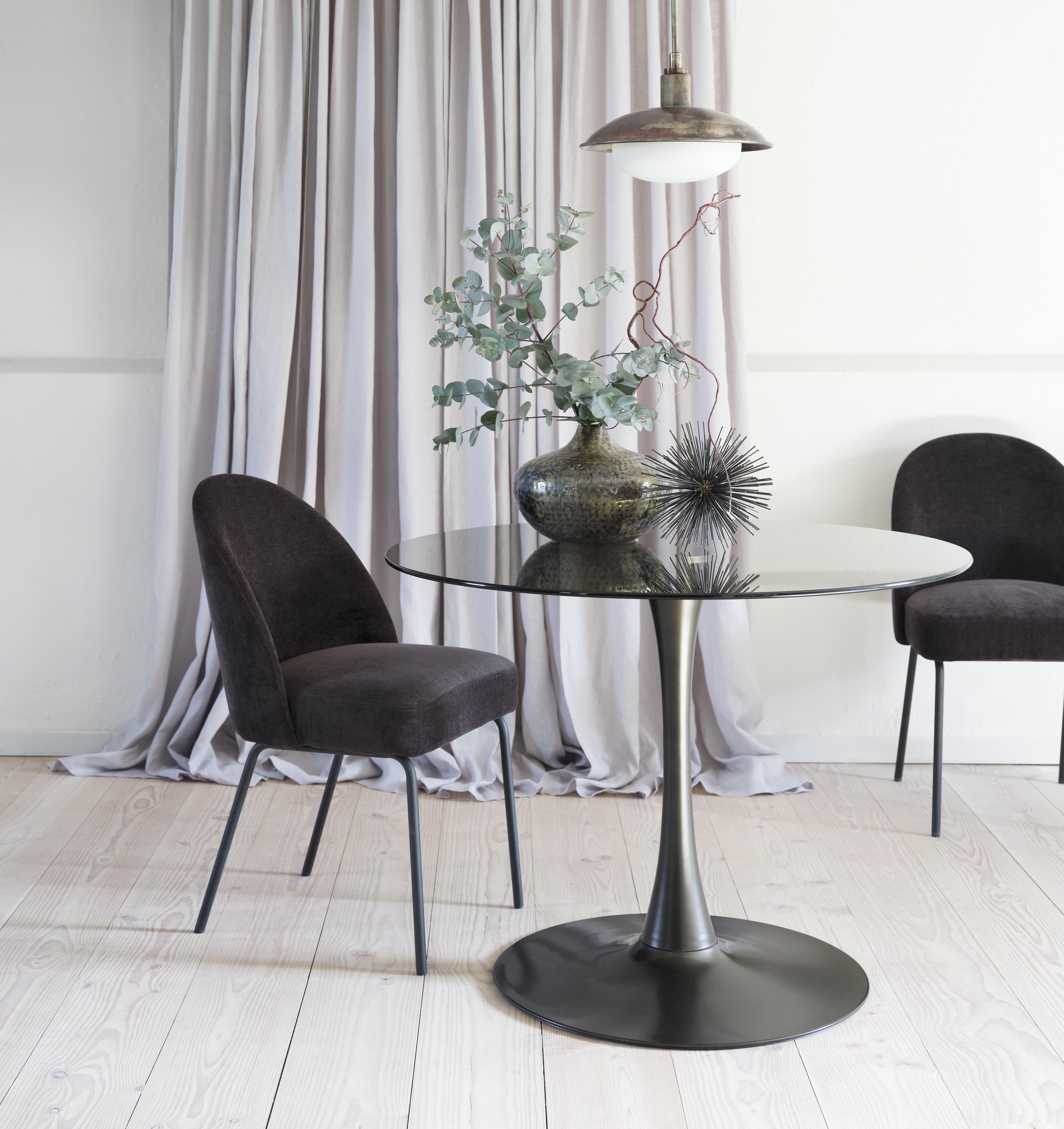 Unique Furniture Chenille Fabric Dining Chair in Charcoal/Black (Set of 2)