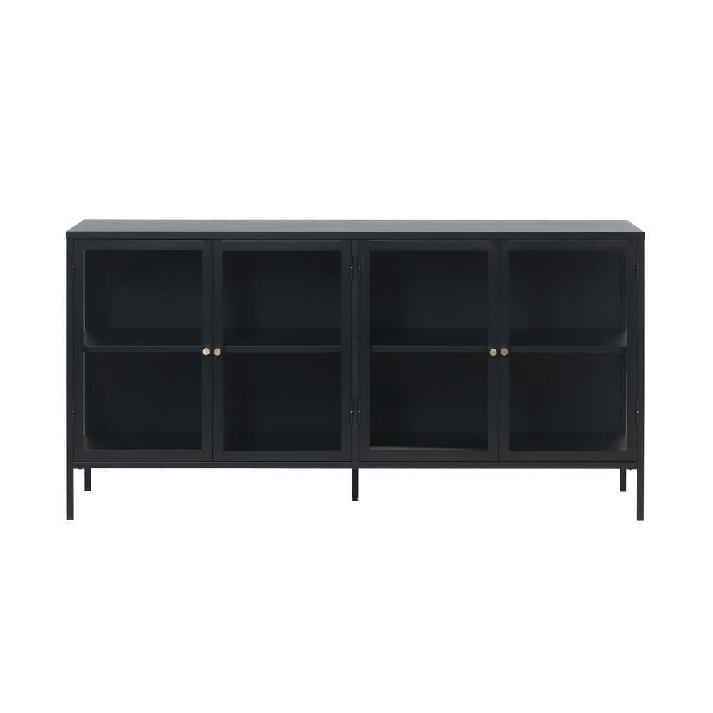 67" Black Metal and Glass 4-Door Sideboard