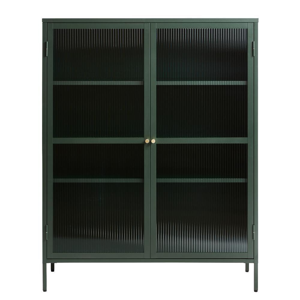 Green Metal and Glass 55" Display Cabinet with Golden Details