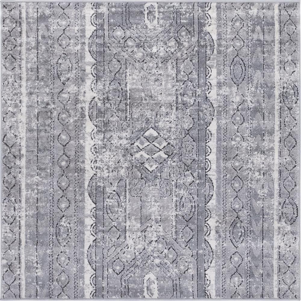 Gray Geometric Square Stain-Resistant Area Rug