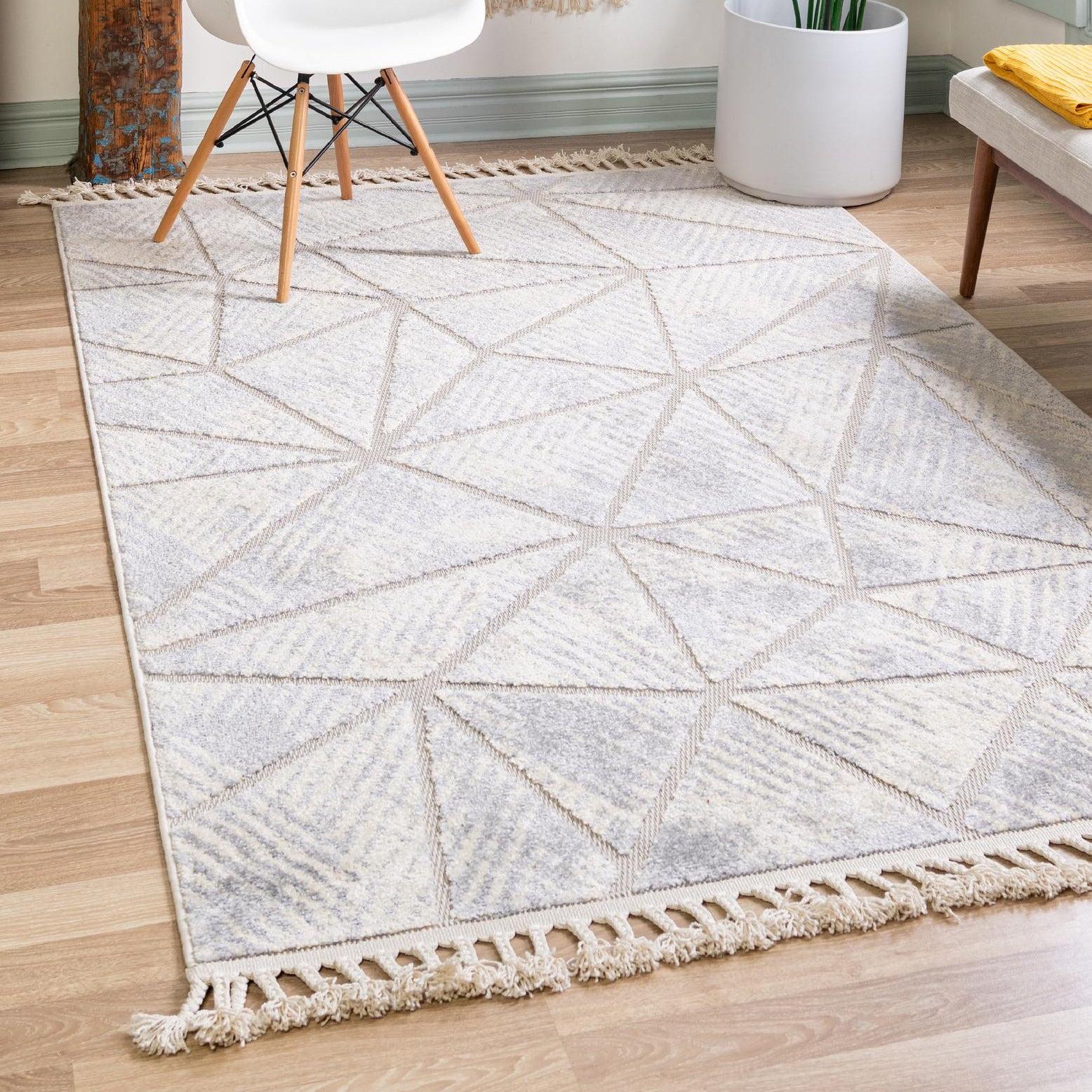 Ivory Geometric Braided 5x8 Synthetic Area Rug