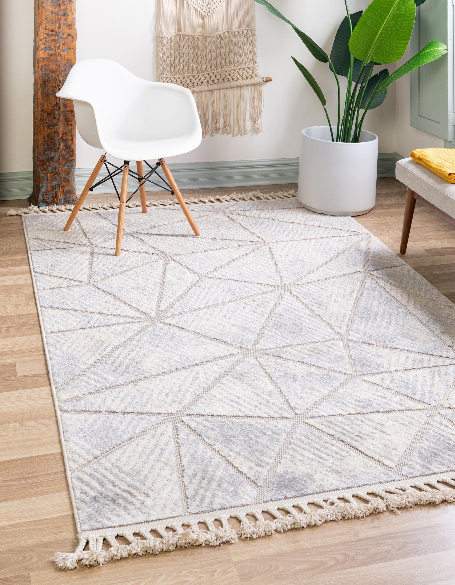 Ivory Geometric Braided 5x8 Synthetic Area Rug