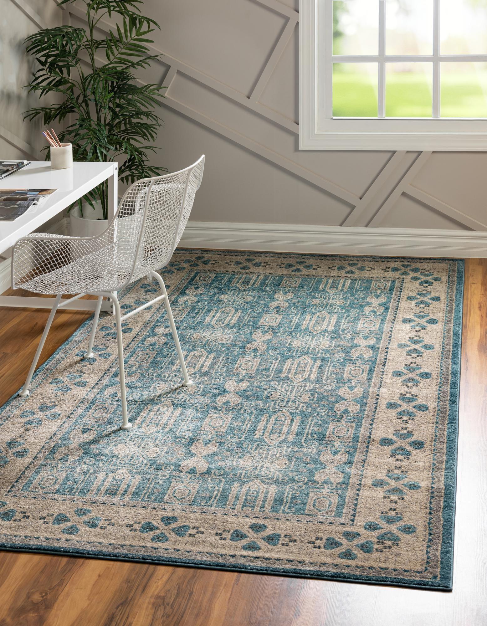 Salzburg Light Blue Distressed 3'3" x 5'3" Synthetic Area Rug