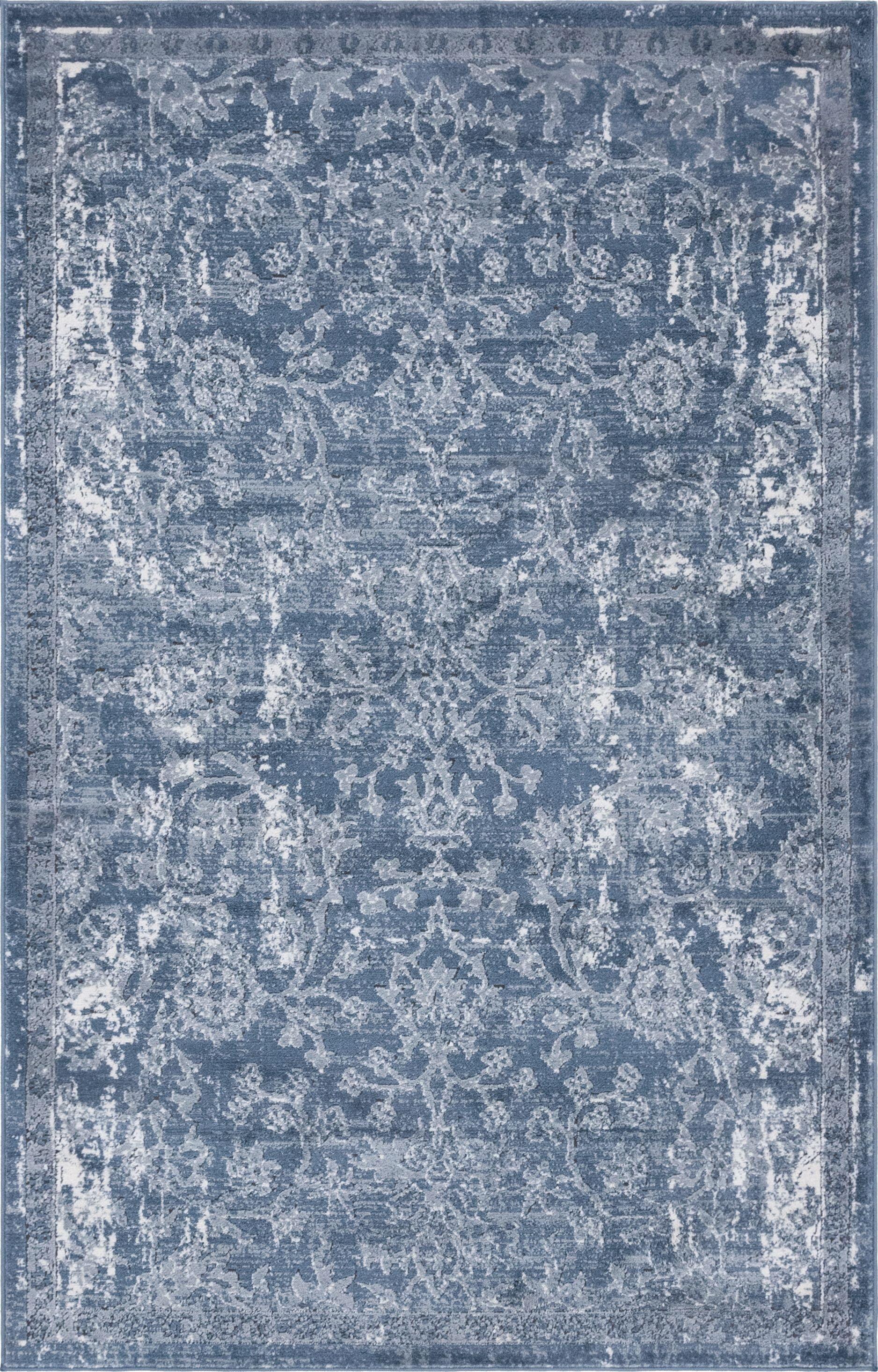 Soothing Blue & Gray Floral Indoor Rug 5'3" x 8' - Easy Care, Stain-Resistant