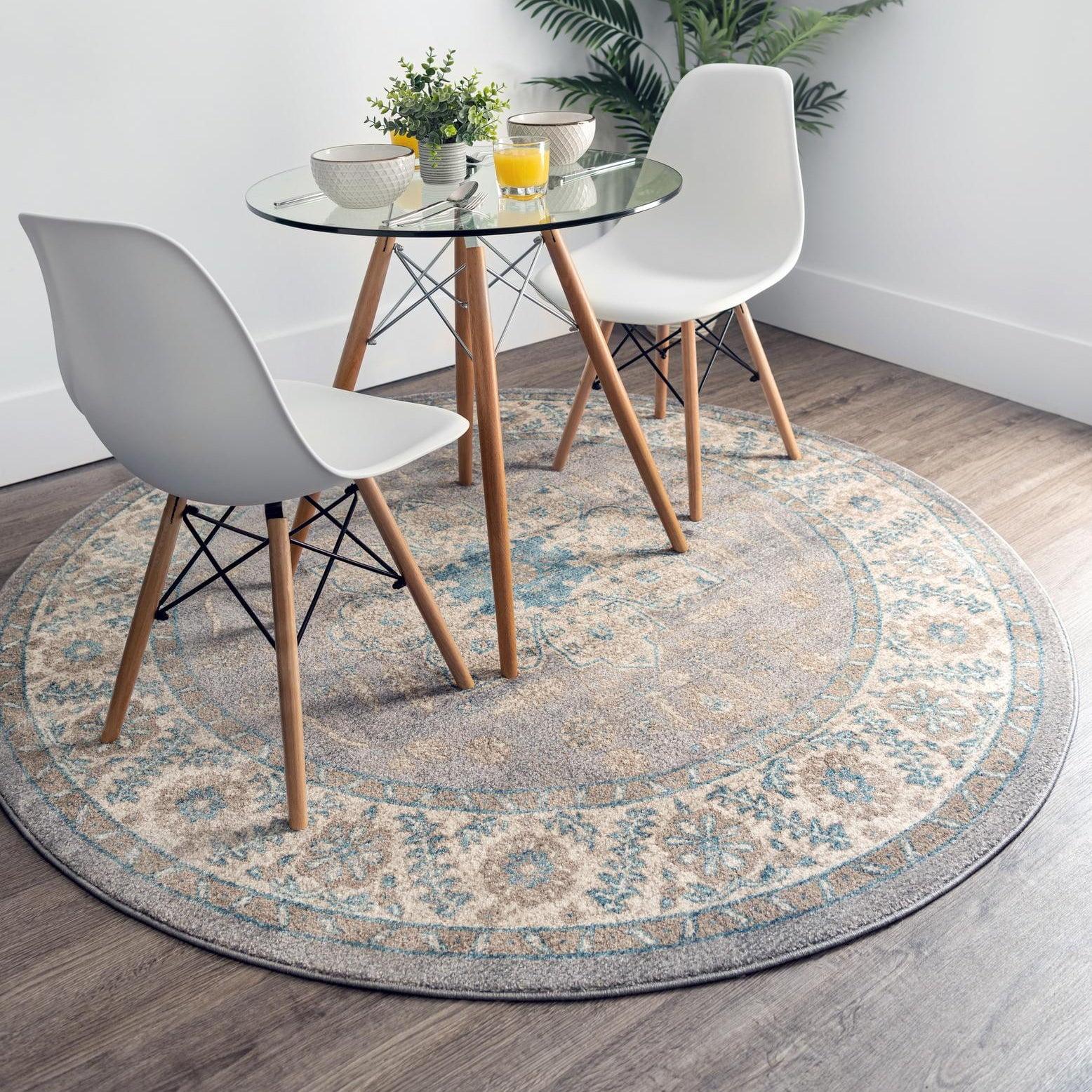 Salzburg Floral Medallion 5'1" Round Rug in Gray - Stain-Resistant