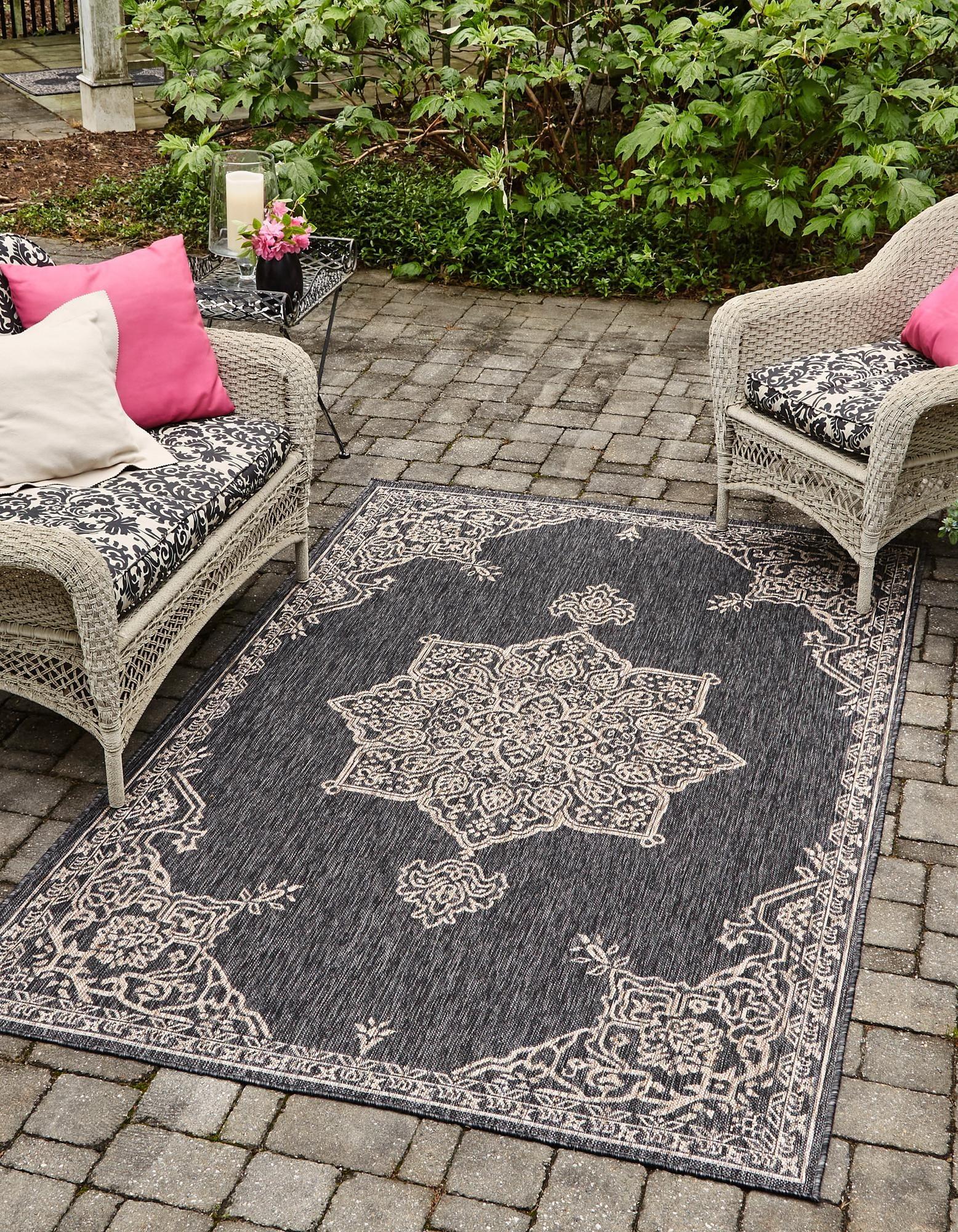 Unique Loom 6' 1 x 9' 0 Rectangle Indoor/Outdoor Traditional Charcoal Gray Area Rug