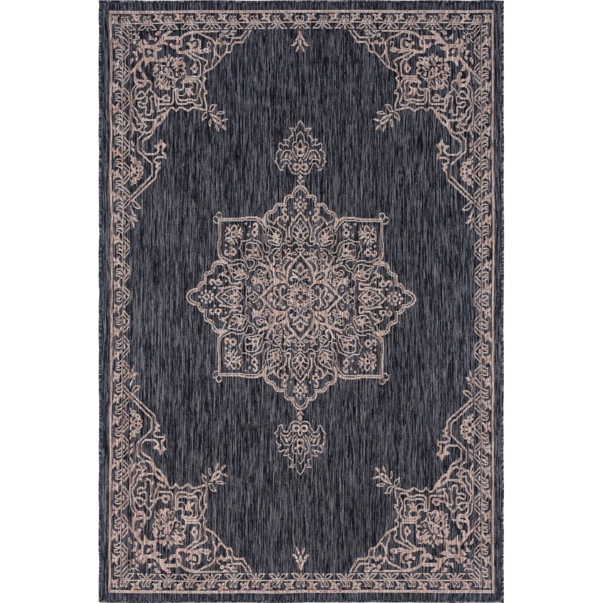 Charcoal Gray 6' x 9' Washable Synthetic Outdoor Rug