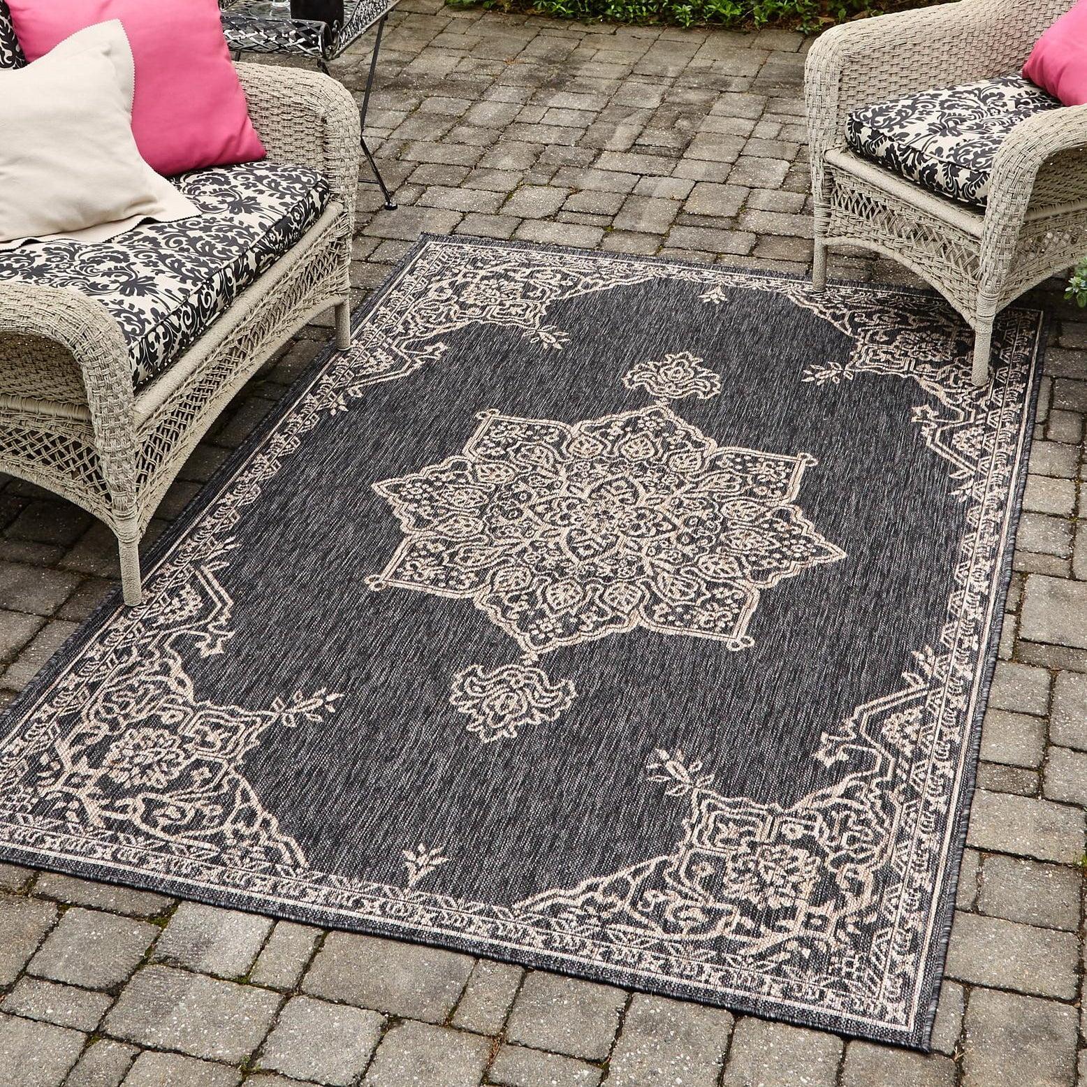 Unique Loom 6' 1 x 9' 0 Rectangle Indoor/Outdoor Traditional Charcoal Gray Area Rug
