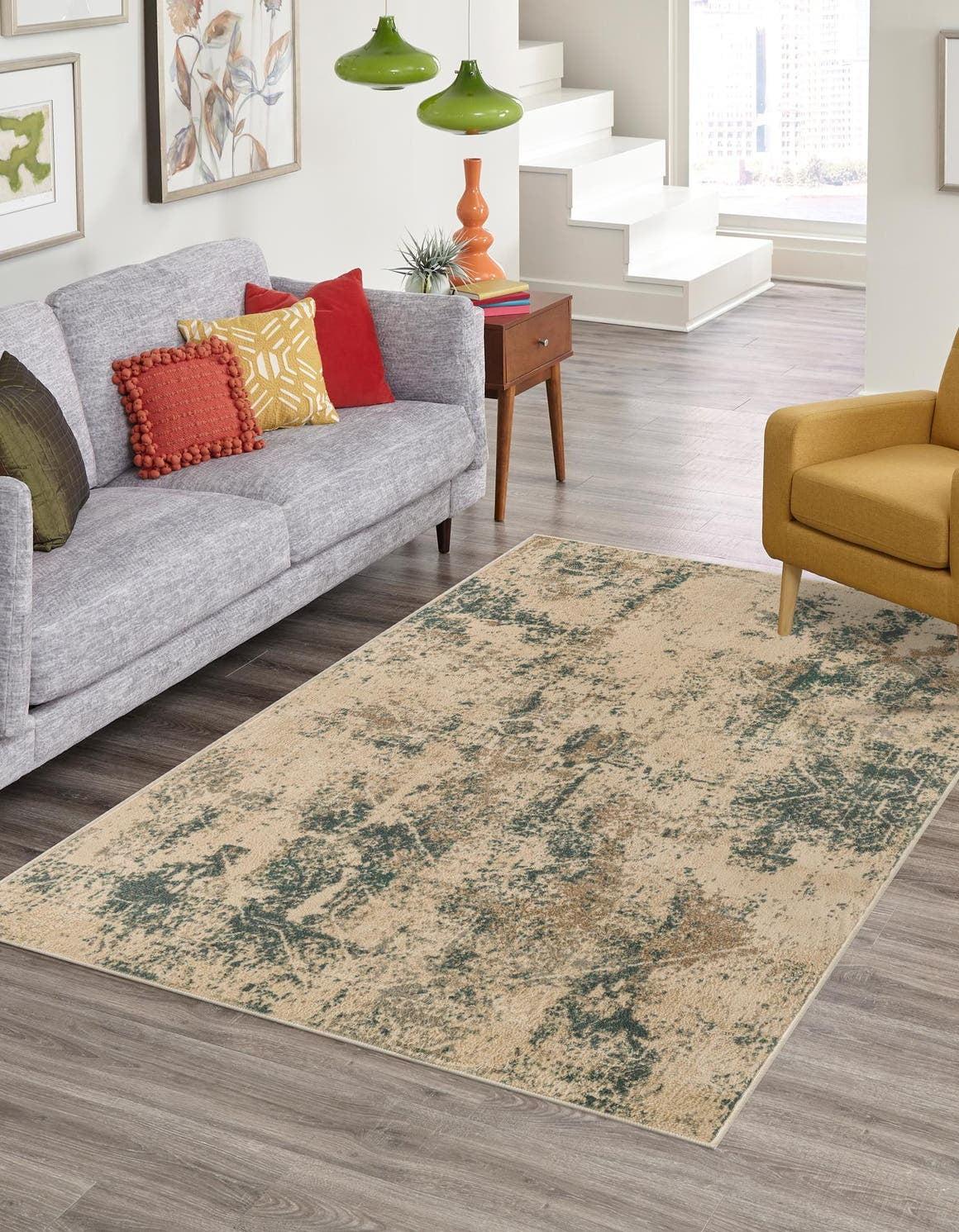 Gray Abstract 8' x 10' Synthetic Stain-Resistant Rug