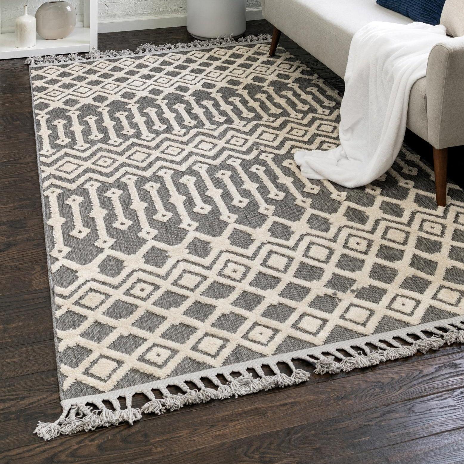 Unique Loom Arlo Collection Area Rug - Lenny (9'  x 12' Rectangle Charcoal/Ivory)