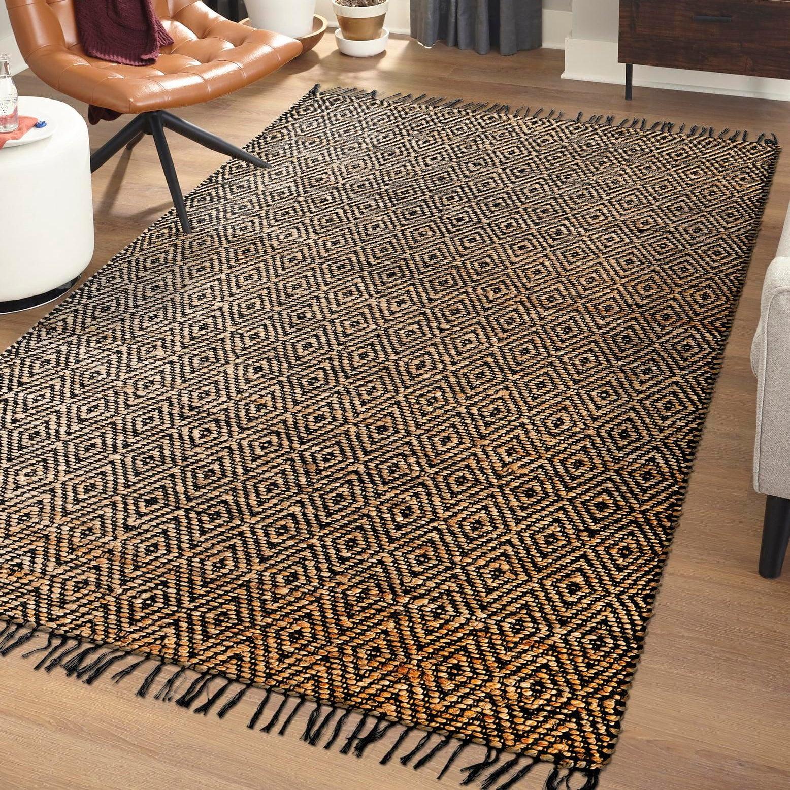 Unique Loom Braided Jute Assam Trellis Indoor Hand Made Fringe Area Rug