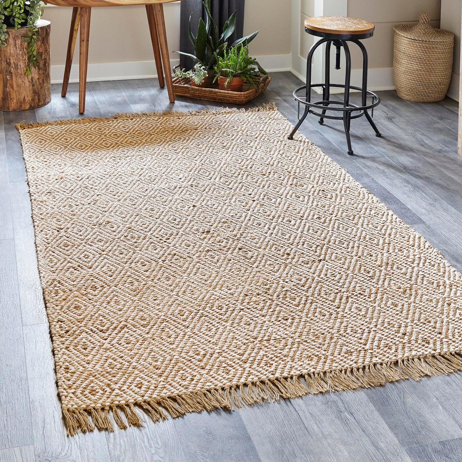 Unique Loom Braided Jute Assam Trellis Indoor Hand Made Fringe Area Rug