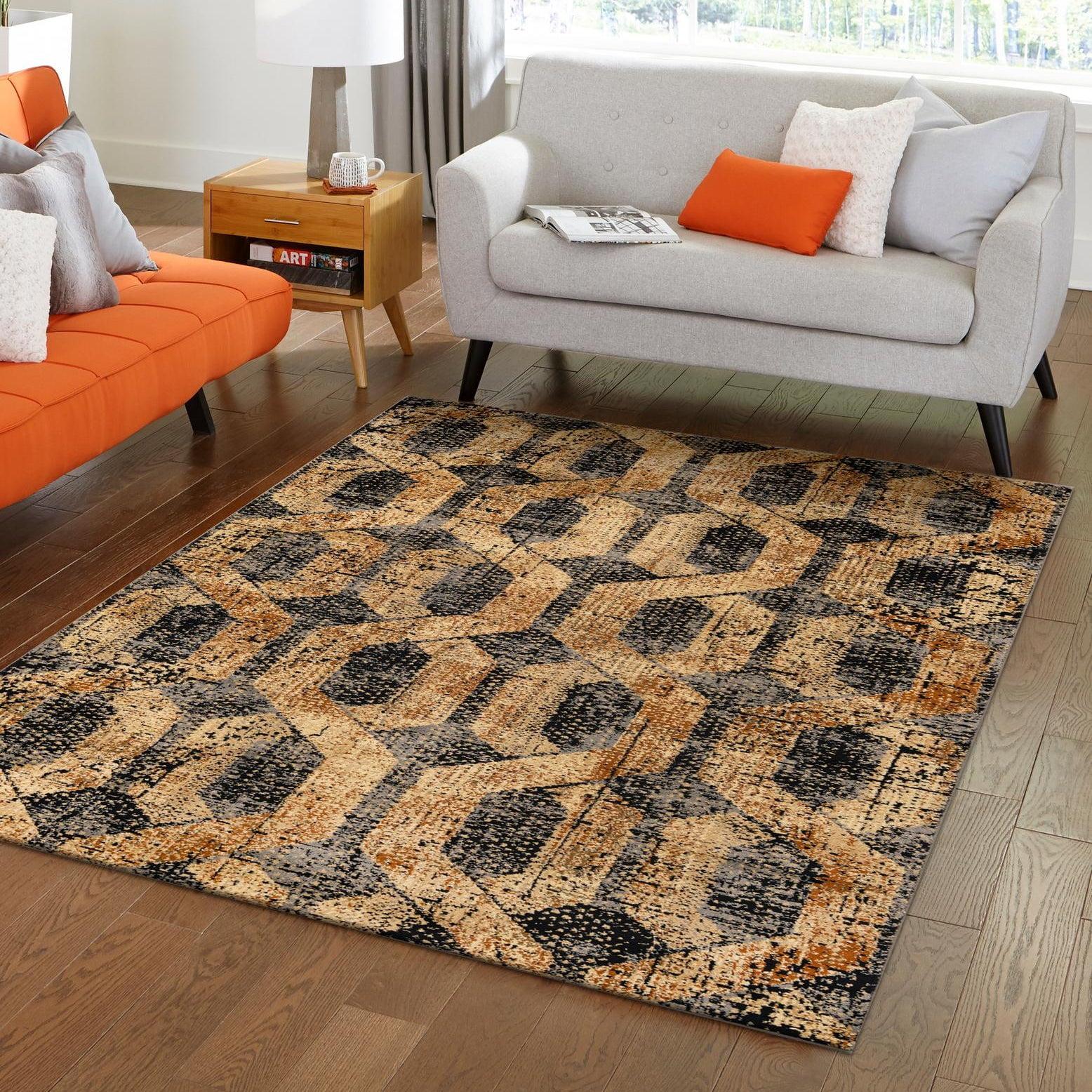 Braided Black Gray Geometric 10' x 14' Synthetic Area Rug