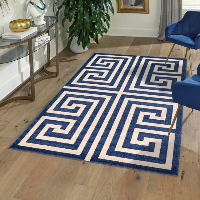 Unique Loom Athens Collection Area Rug - Greek Key (6' 1" x 9' Rectangle Navy Blue/Beige)