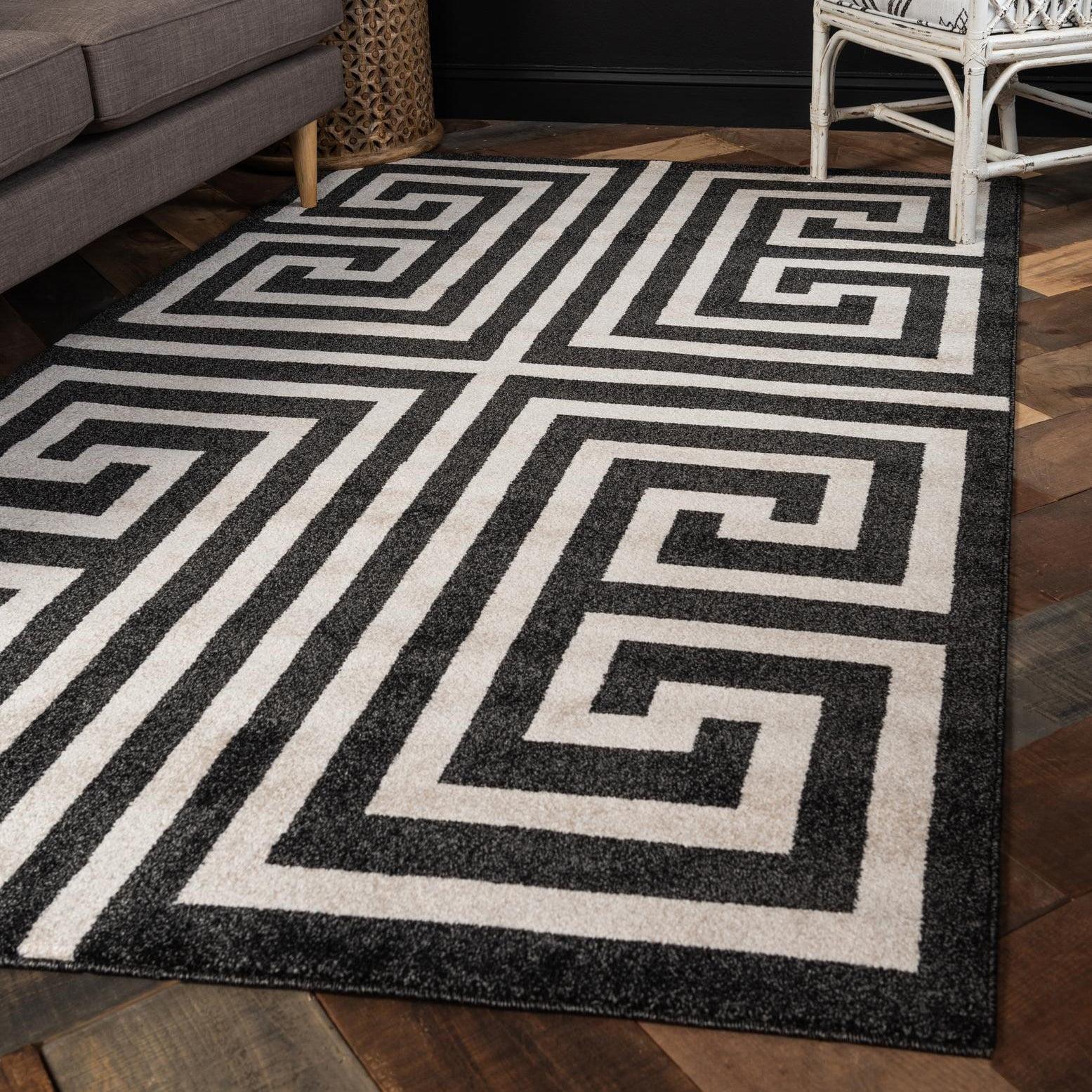 Unique Loom Athens Collection Area Rug - Greek Key (7' 1" x 10' Rectangle Black/Beige)