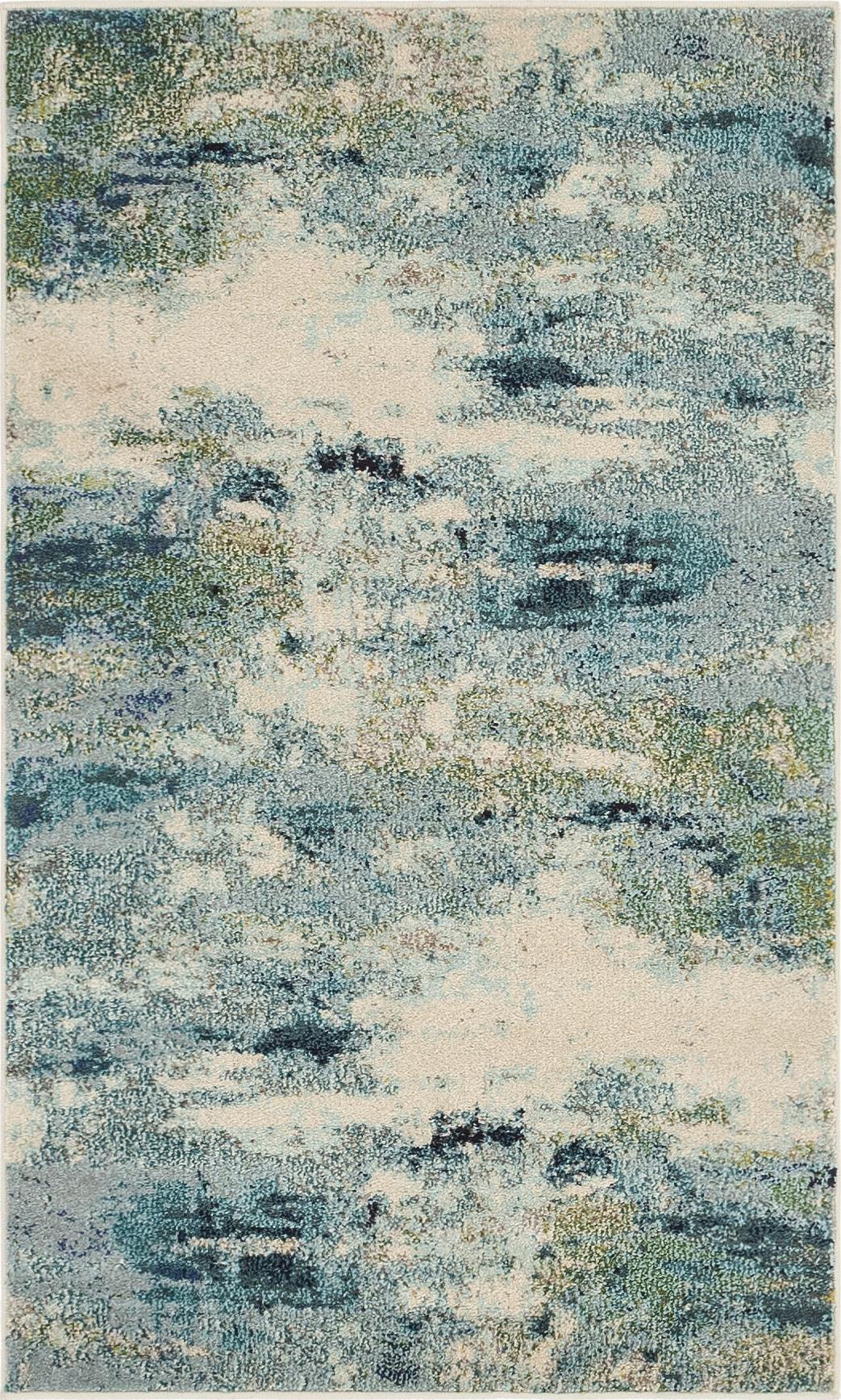 Light Blue and Beige Abstract Rectangular Area Rug