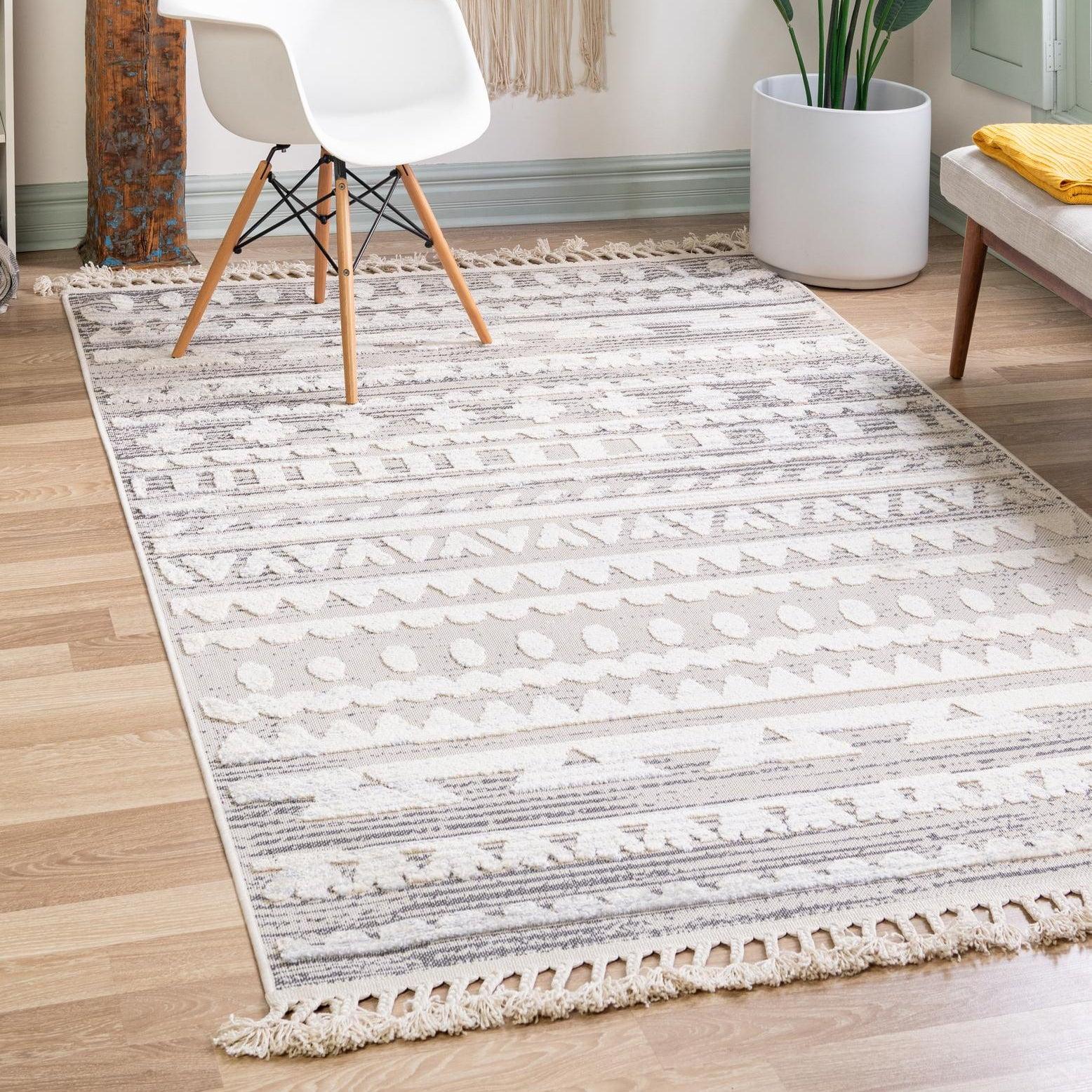 Gray and Ivory Geometric Braided Rectangular 8' x 10' Rug