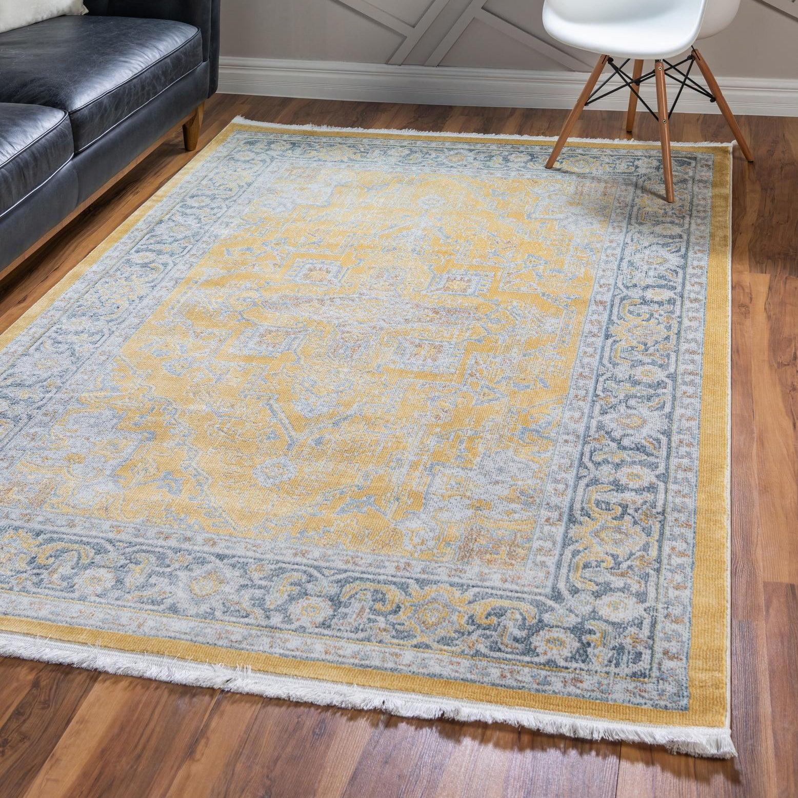 Unique Loom Baracoa Collection Area Rug - Prado (9'  x 12' Rectangle Yellow/Ivory)