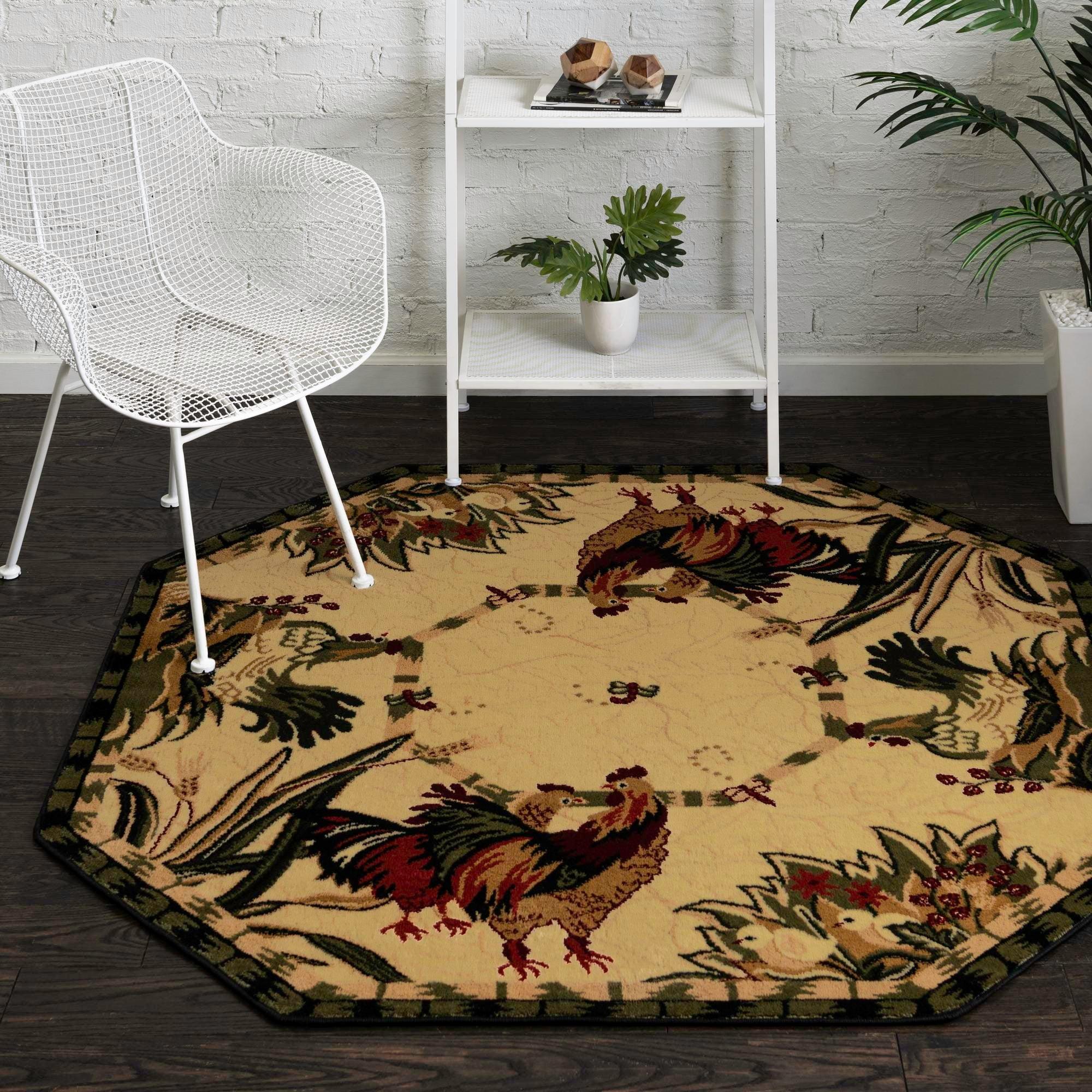 Unique Loom Barnyard Collection Area Rug - Farm (5' 3" Octagon Cream/Black)