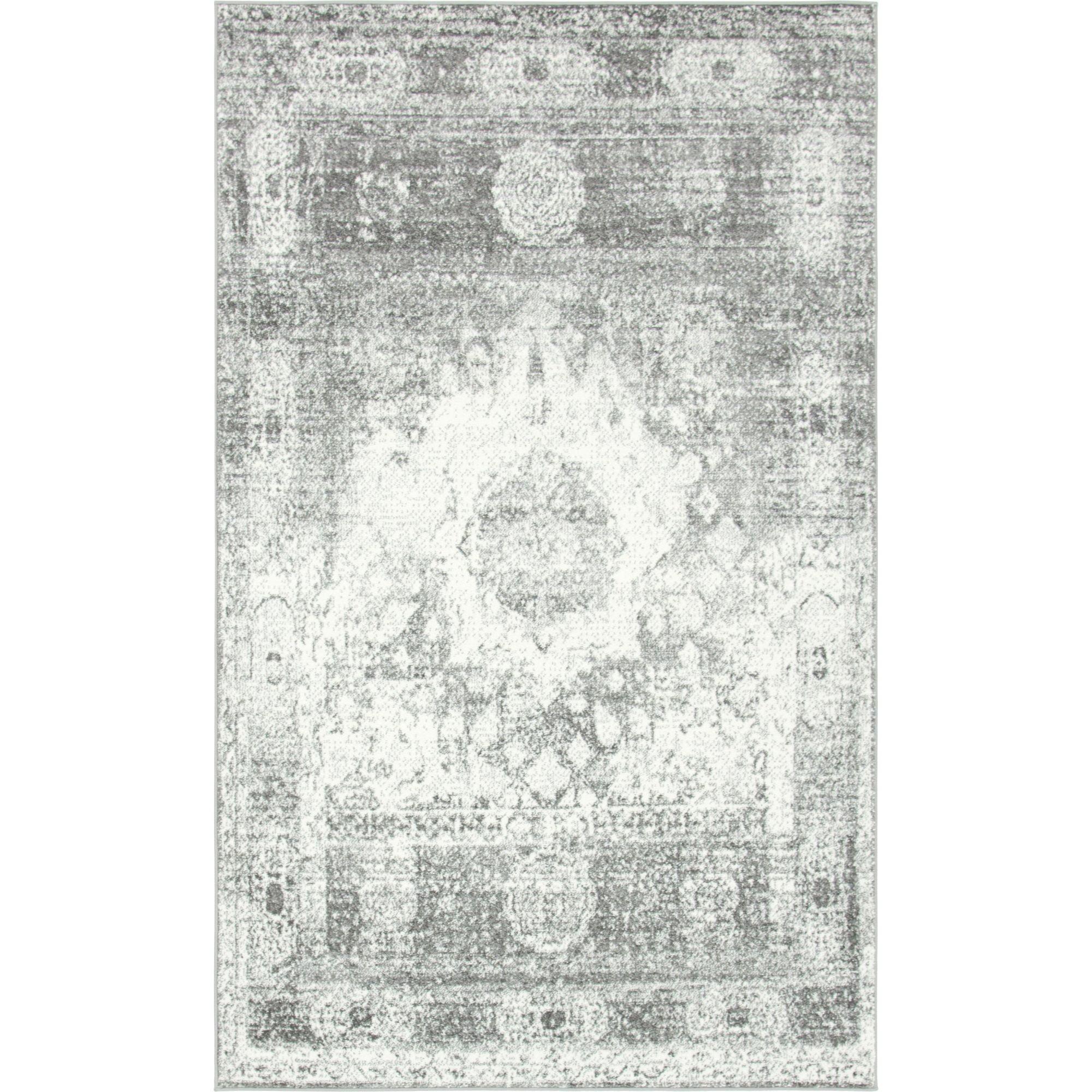 Elegant Gray Medallion 5' x 8' Synthetic Area Rug for Modern Living