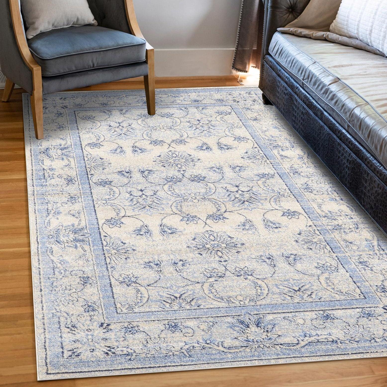 La Jolla Blue and Ivory Synthetic Rectangular Area Rug