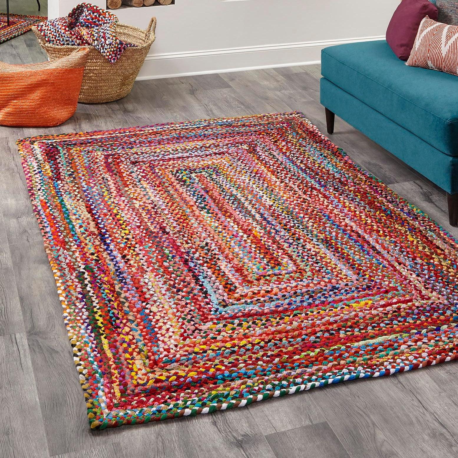 Unique Loom Braided Chindi Collection Area Rug - Layer (10'  x 14' 1" Rectangle Multi/Blue)
