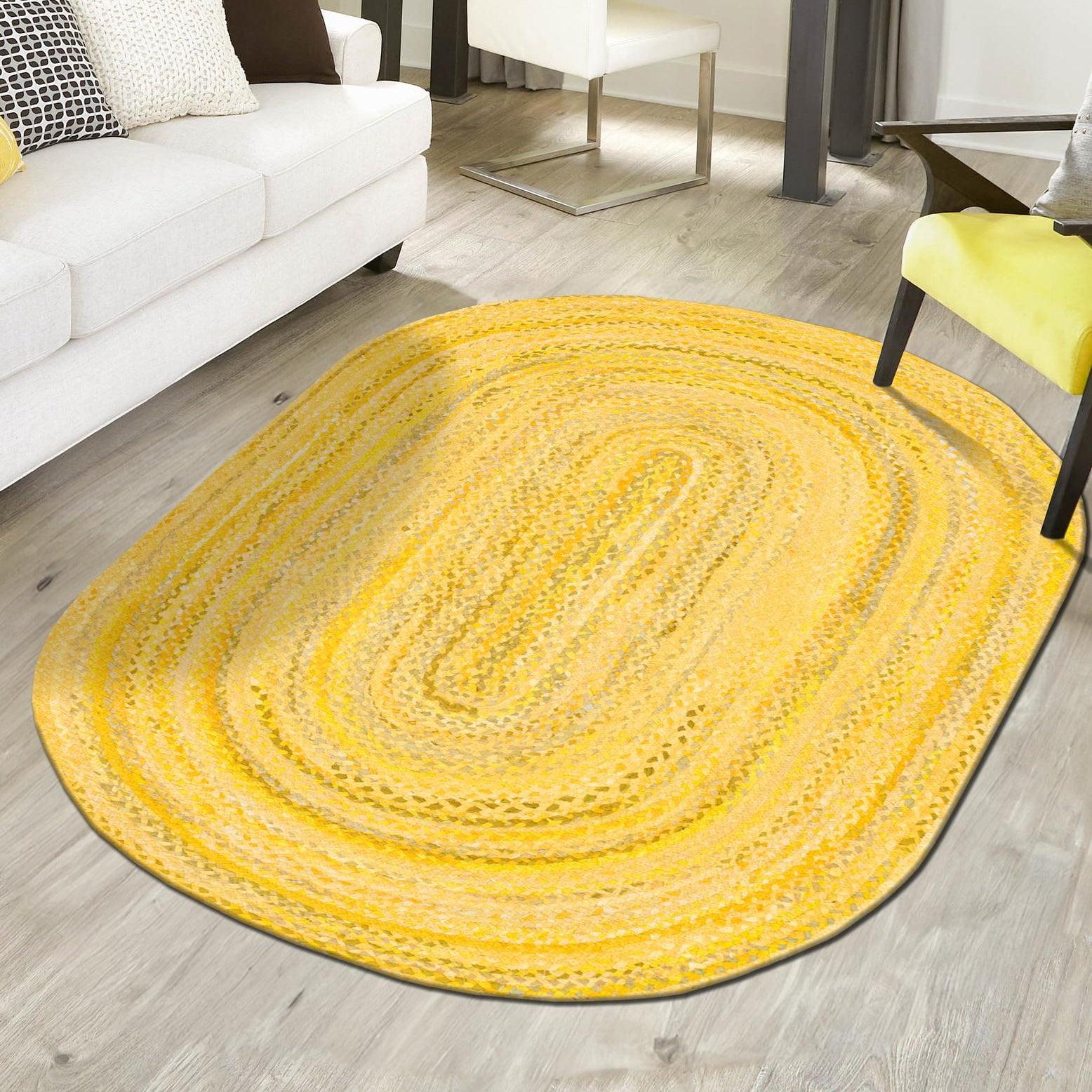 Unique Loom Braided Chindi Collection Area Rug - Layer (3' 3" x 5' 1" Oval Yellow Orange/Orange)