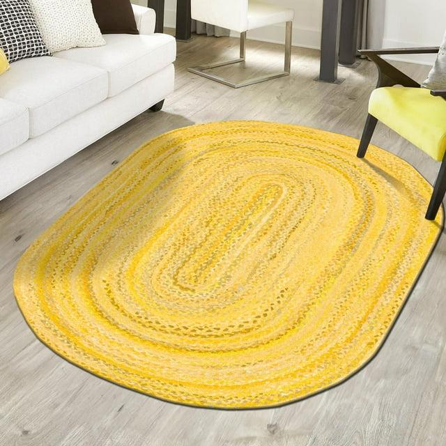 Unique Loom Braided Chindi Collection Area Rug - Layer (3' 3" x 5' 1" Oval Yellow Orange/Orange)