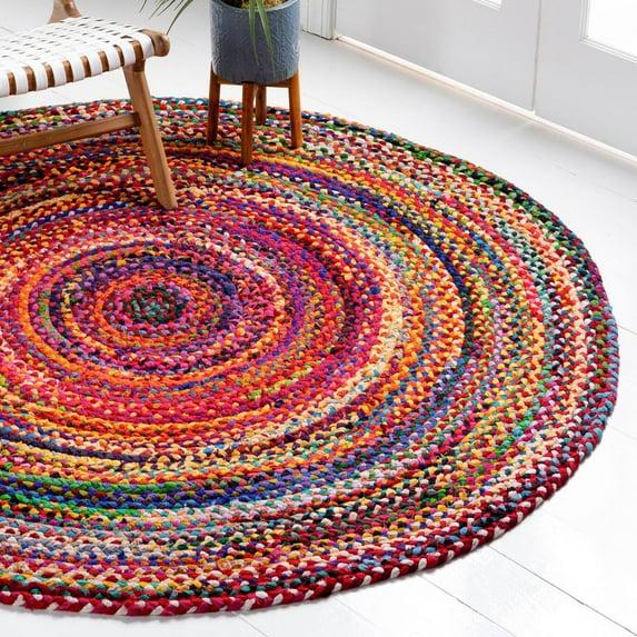 Unique Loom Braided Chindi Collection Area Rug - Layer (6' 1" Round Multi/Blue)