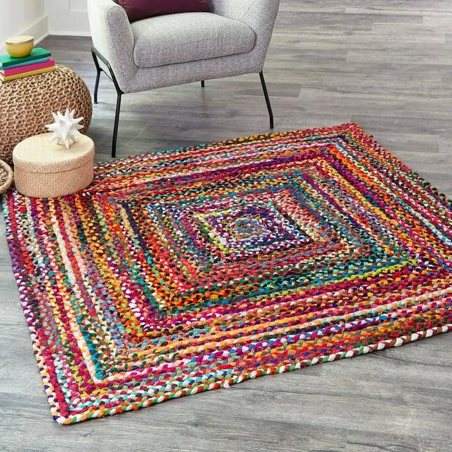 Unique Loom Braided Chindi Collection Area Rug - Layer (8'  Square Multi/Blue)