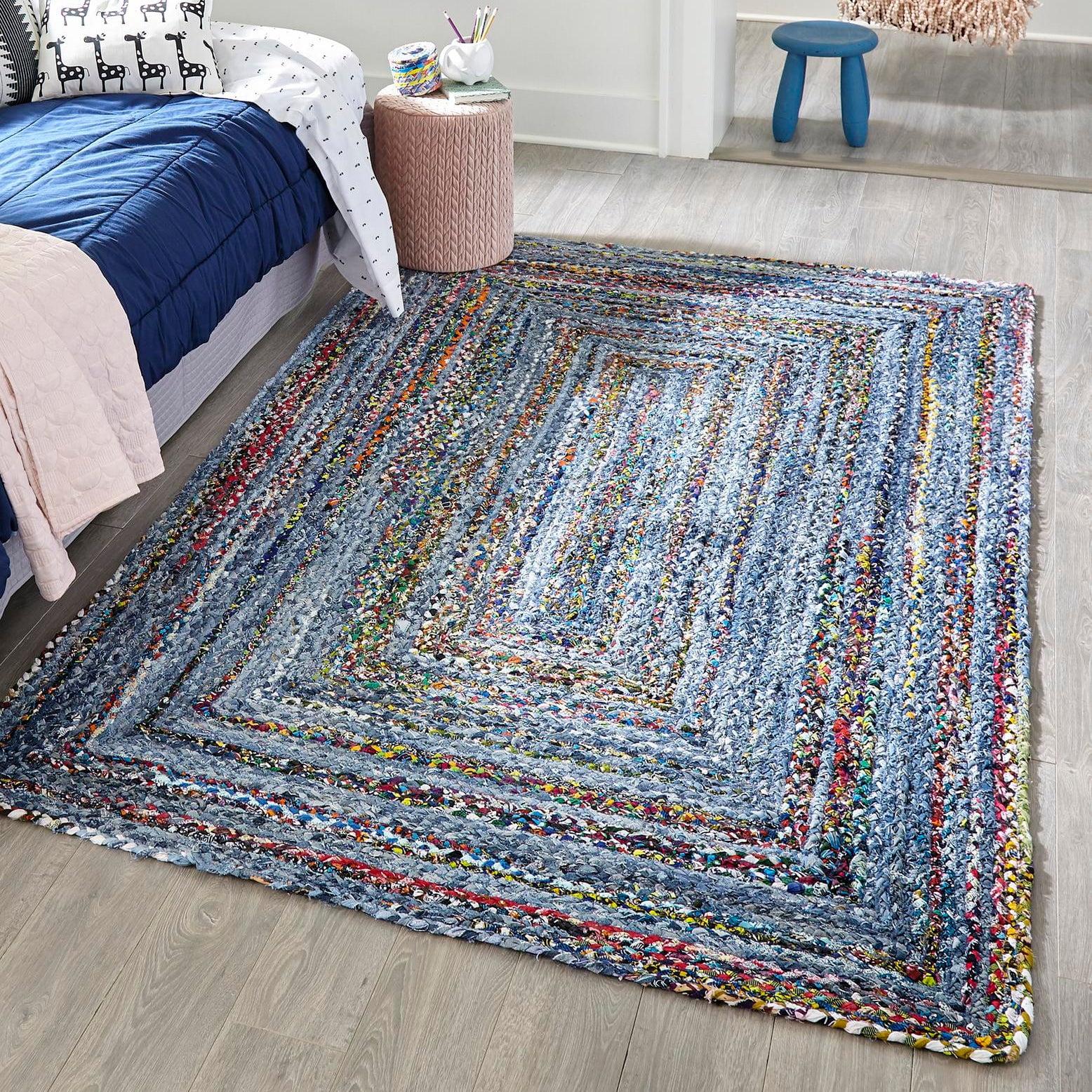 Unique Loom Braided Chindi Collection Area Rug (2' x 3' 1" Rectangle Blue and Multi/Green)