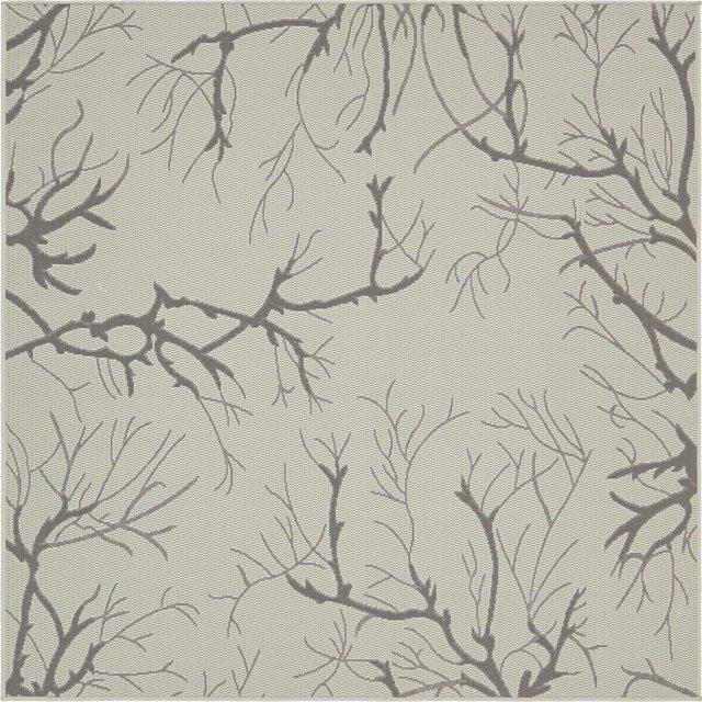Unique Loom Branch Outdoor Botanical Rug , 6' 1" x 6' 1" ,Light Gray