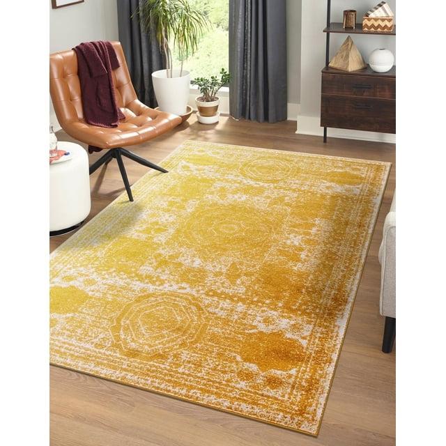 Unique Loom Bromley Collection Area Rug - Wells (6' 1" x 9' Rectangle Yellow/Ivory)