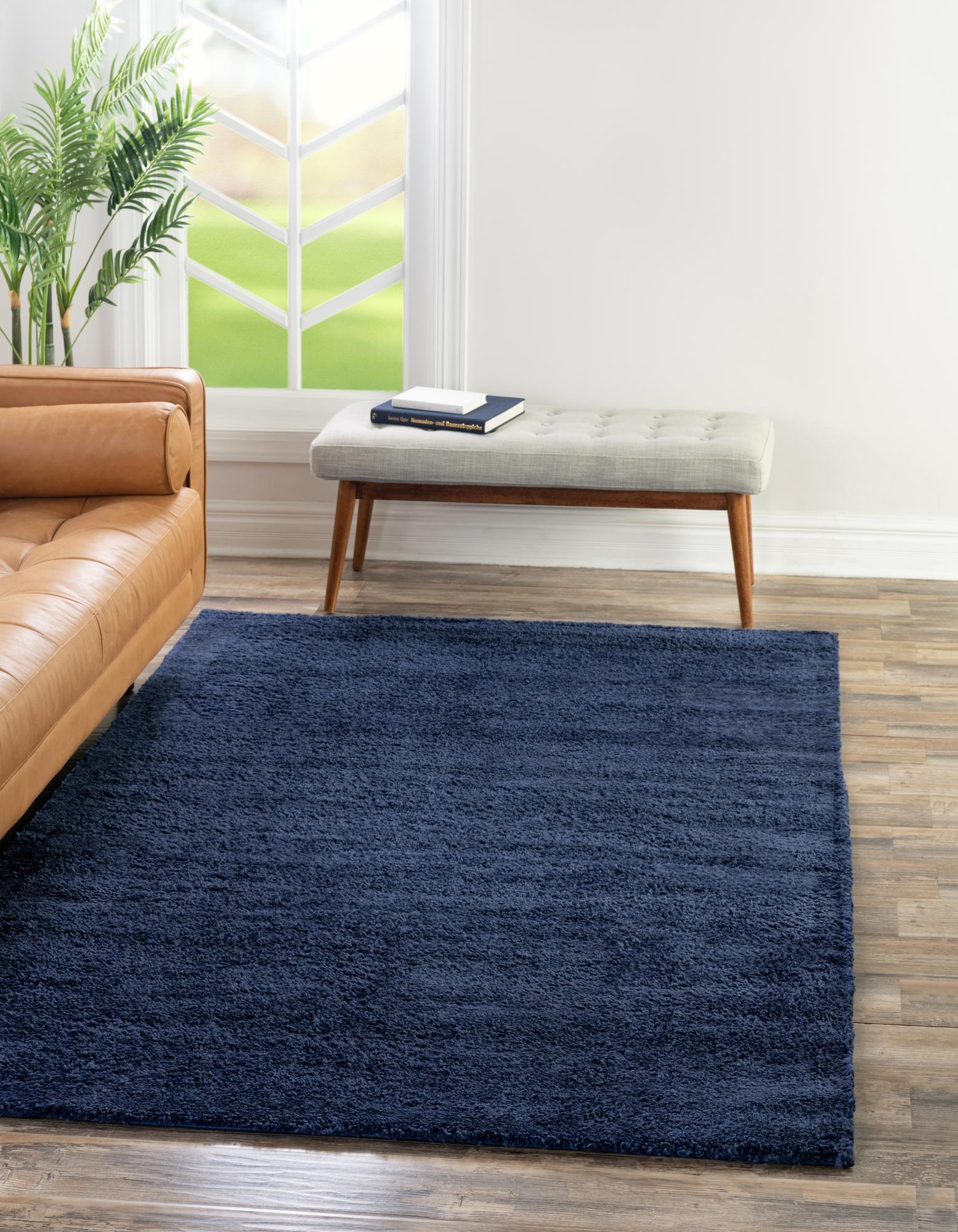 Navy Blue Rectangular Stain-Resistant Synthetic Area Rug