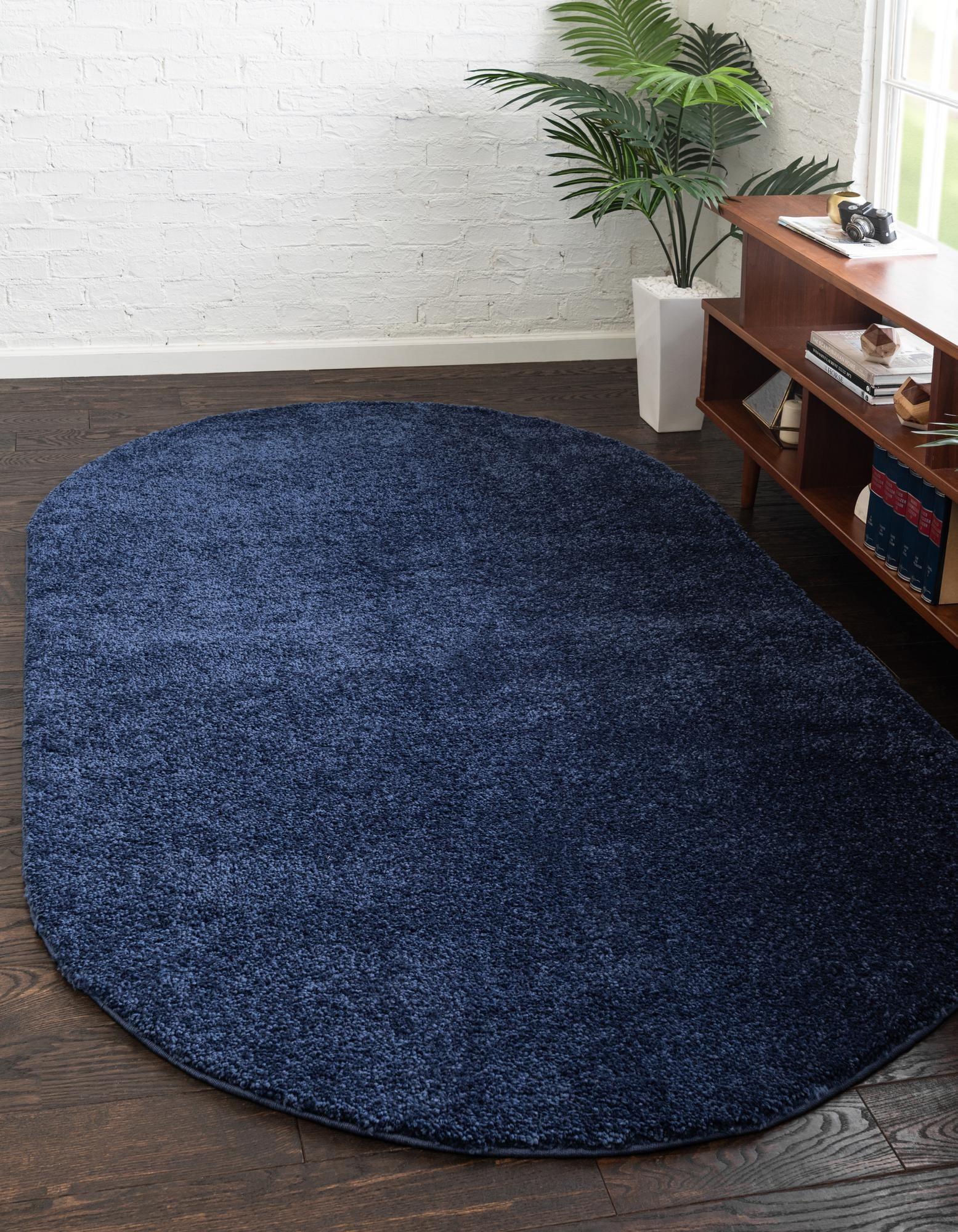 Navy Blue Oval Shag 9' x 12' Synthetic Easy-Care Rug